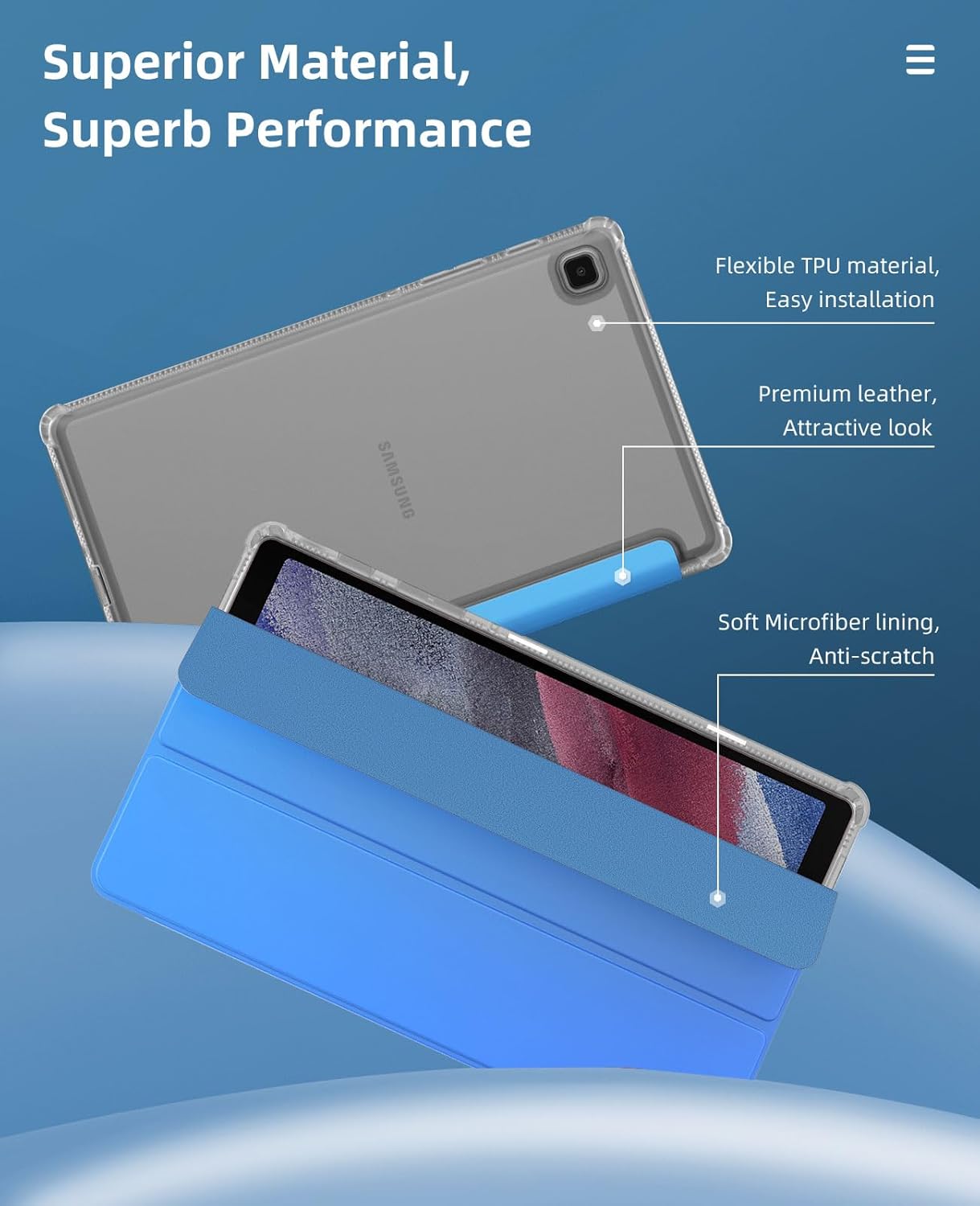 MoKo Funda compatible con Samsung Galaxy Tab A7 Lite de 8.7 pulgadas 2021 (SM-T225T220T227), funda inteligente delgada y ligera con triple soporte