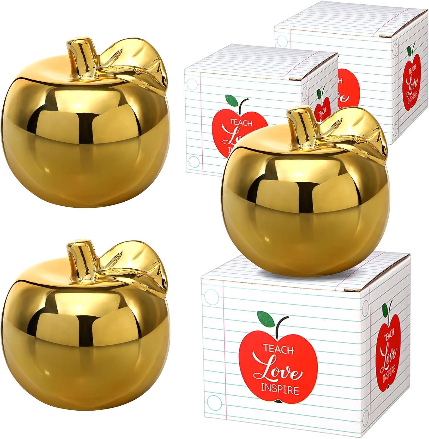 3 piezas de regalos para profesores de cerámica de manzana dorada, regalos de agradecimiento para profesores, premios de manzana dorada, regalos