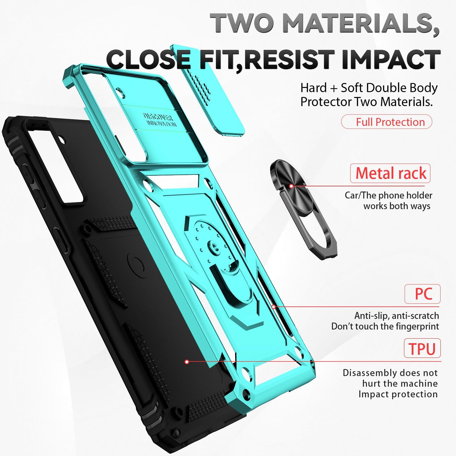 Funda para Samsung Galaxy S21 FE 5G con cubierta para lente de cámara, protector de pantalla HD, soporte de anillo magnético probado contra caídas