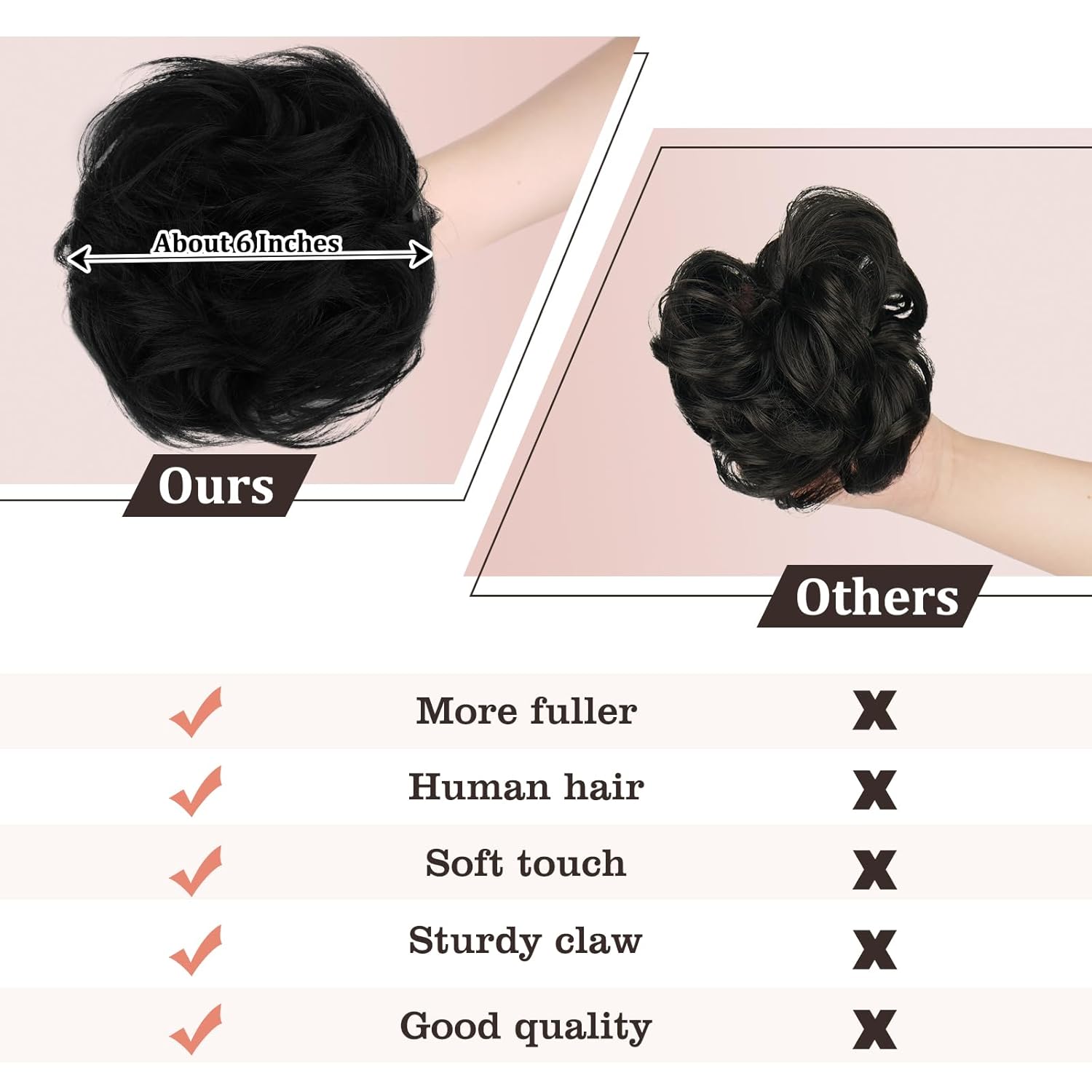RUWISS Extensiones de cabello con clip de garra, moño desordenado, moño humano real, ondulado, rizado, moño, moño despeinado, clip de garra,