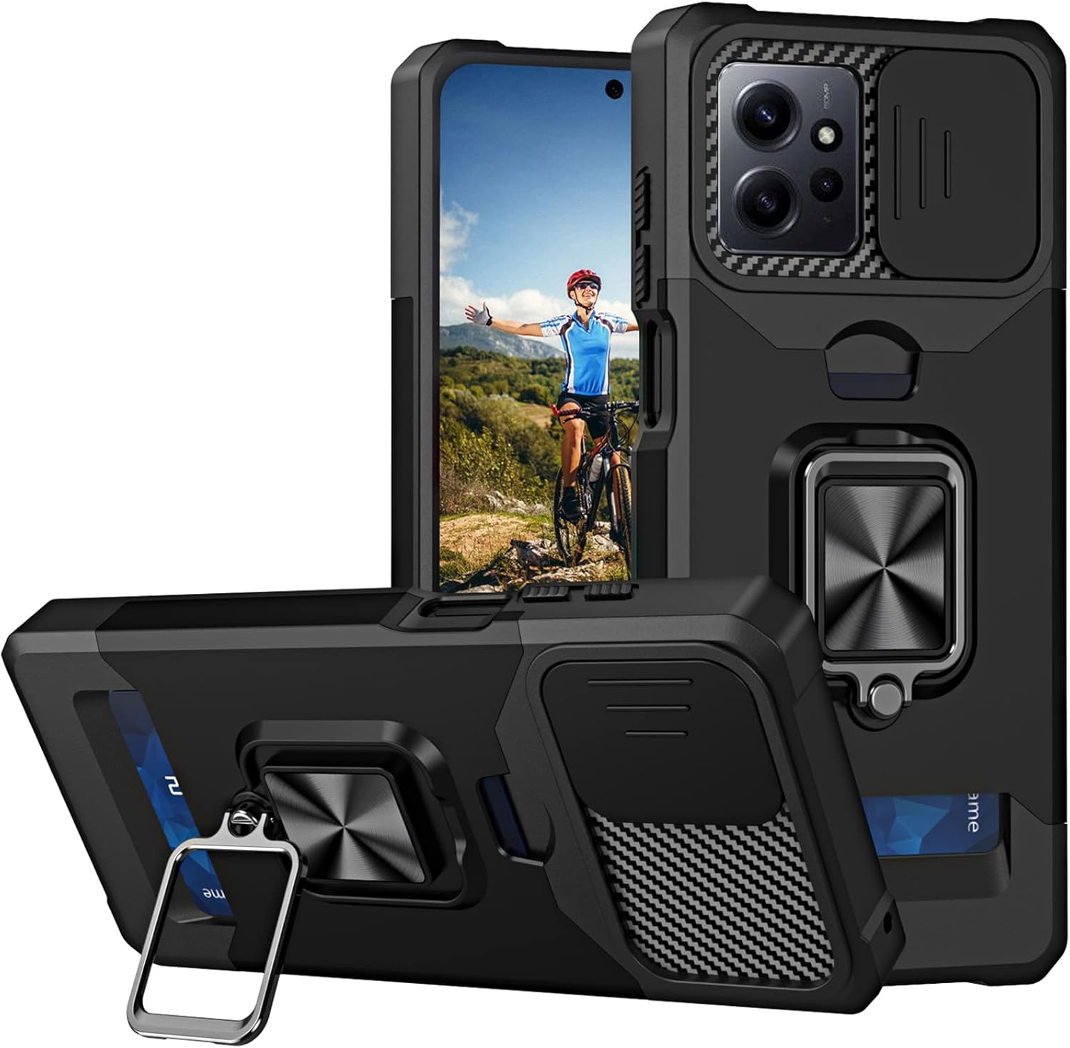 Ysnzaq Funda para Xiaomi Redmi Note 12 4G con tarjetero y cámara deslizante (no 5G), cubierta protectora de grado militar a prueba de golpes para