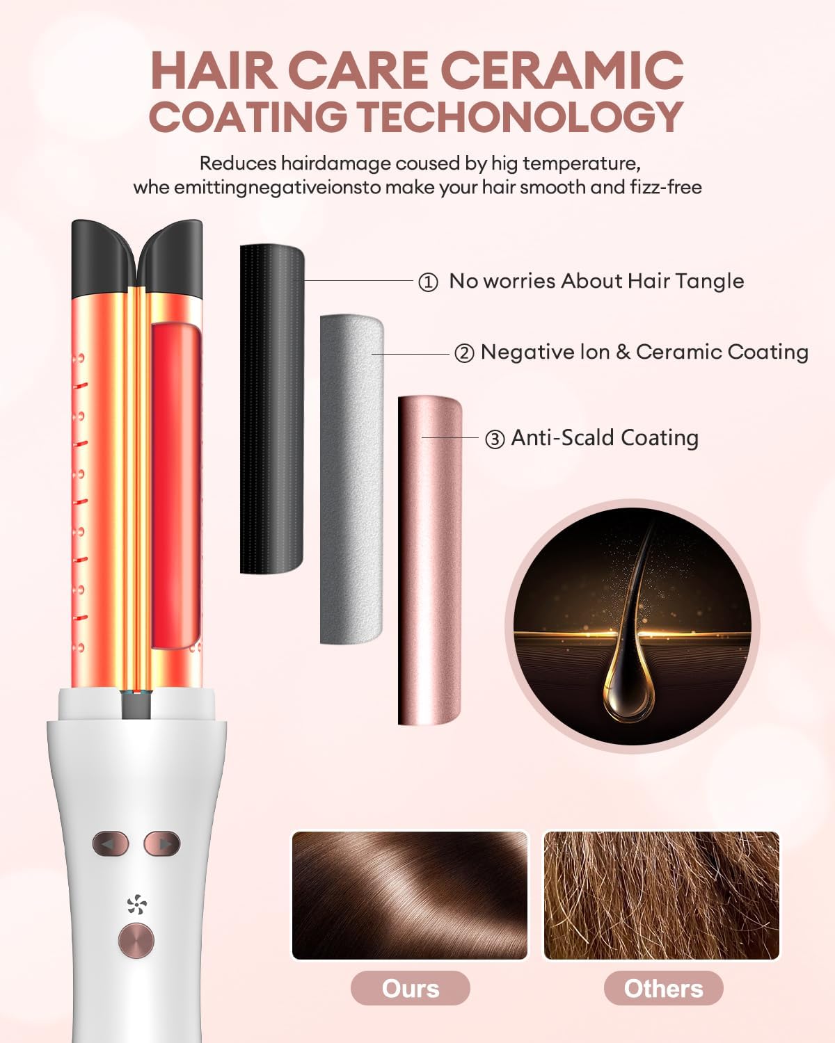 CkeyiN Rizador de pelo automático, rizador automático con ventilador de aire frío, aire frío de un solo toque y 4 temperaturas, rizador de pelo de