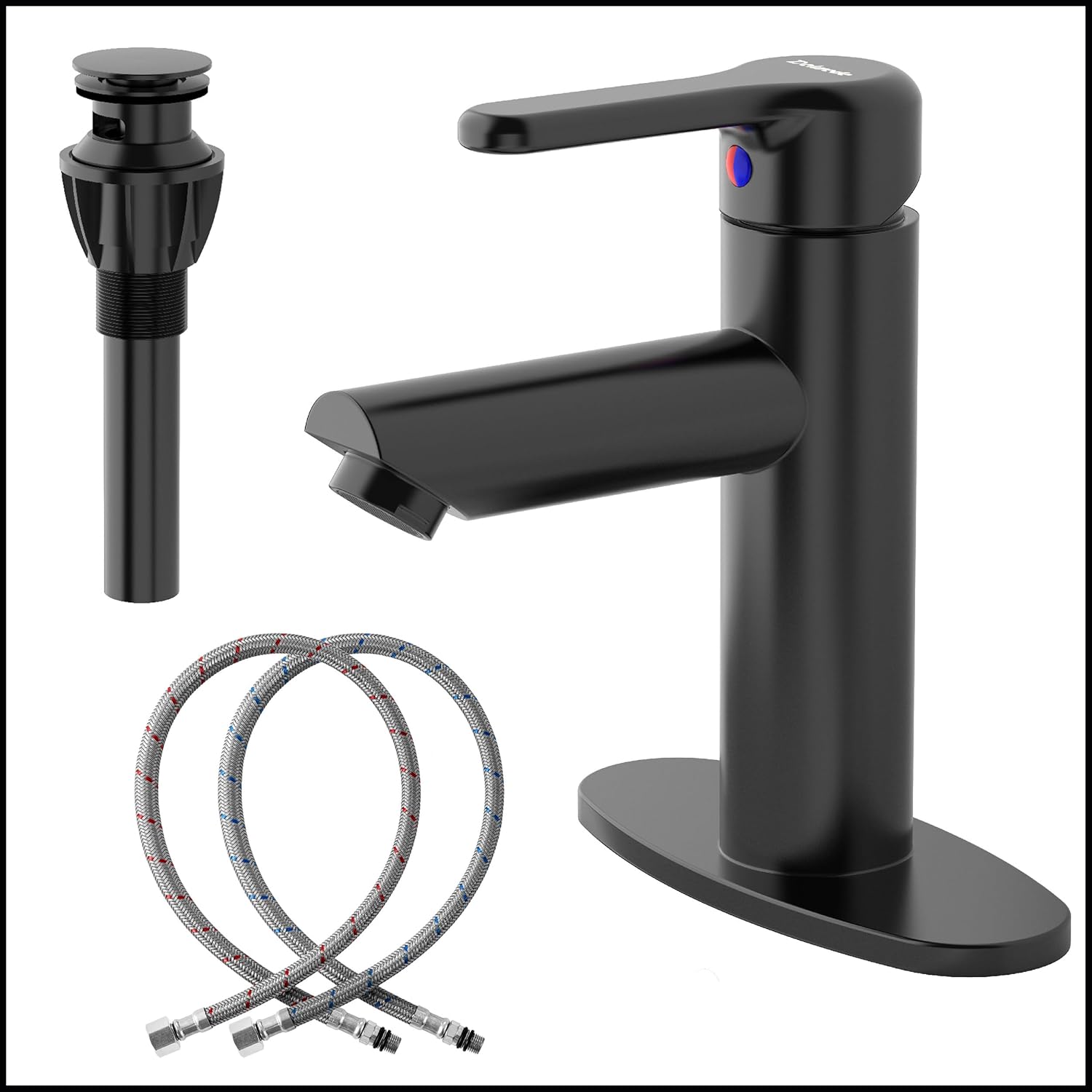 Grifo de baño negro de alta calidad, mango único con conjunto de drenaje, placa de cubierta para instalación de 1 o 3 agujeros, grifo de lavabo con