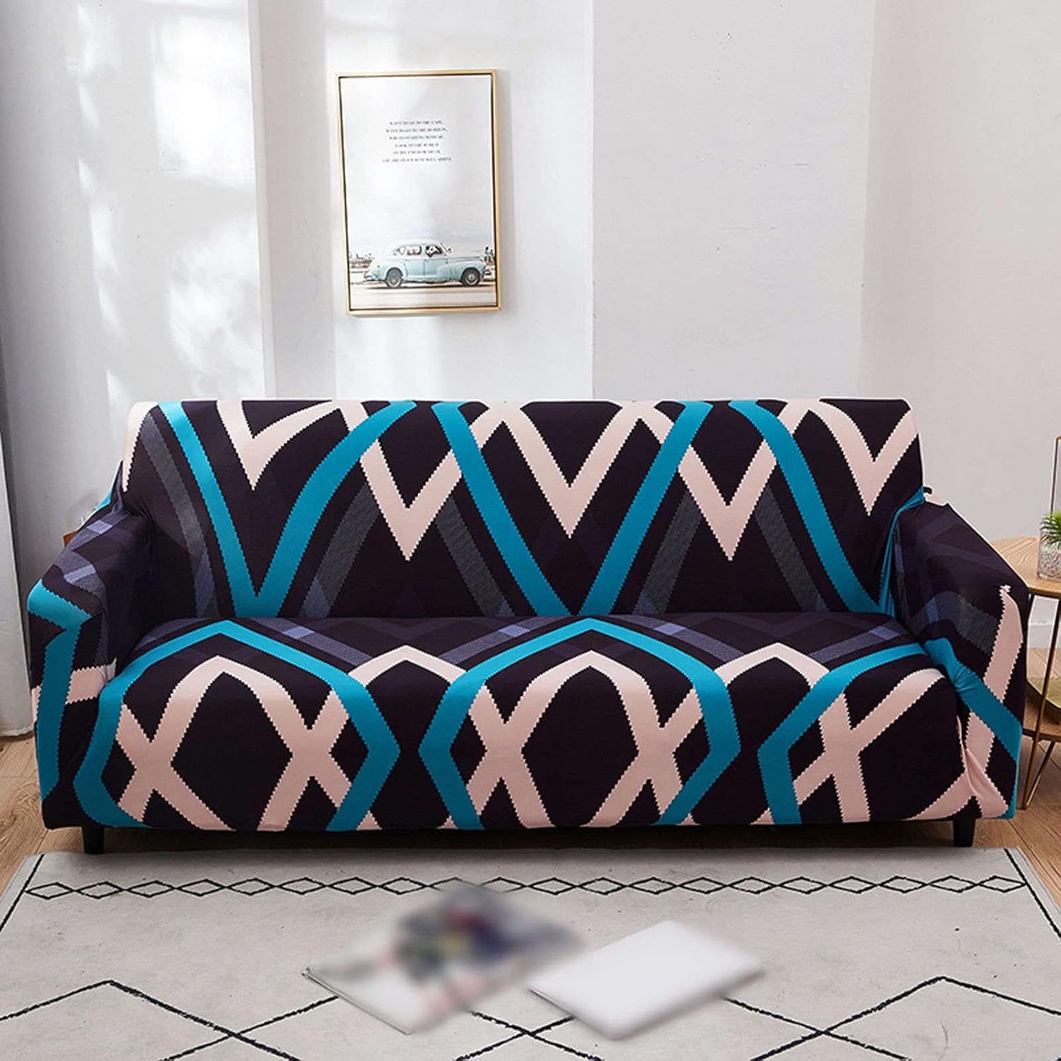 Funda elástica estampada para sofá de 2 cojines, lavable, protector de muebles suave con parte inferior elástica para sala de estar D-1 asiento