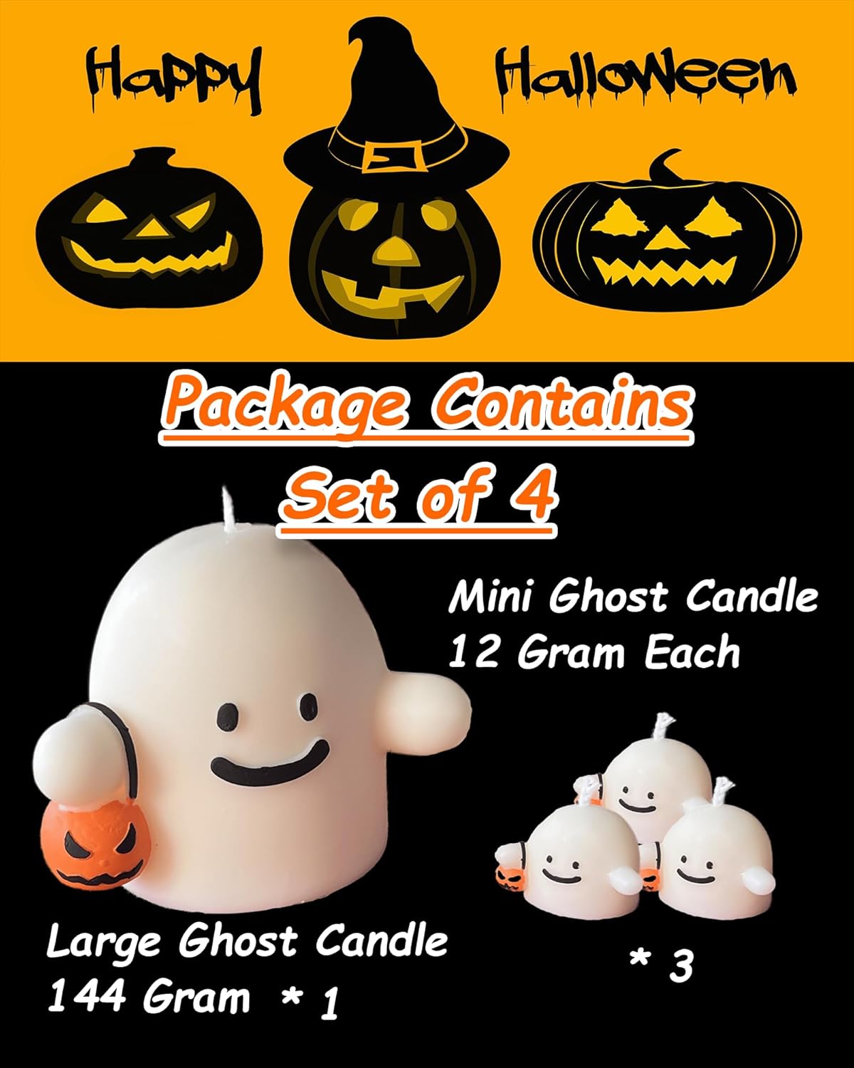 Velas fantasmas grandes perfumadas, 4 unidades, 1 grande y 3 mini, espeluznante vela de Halloween, decoración de Halloween para interiores