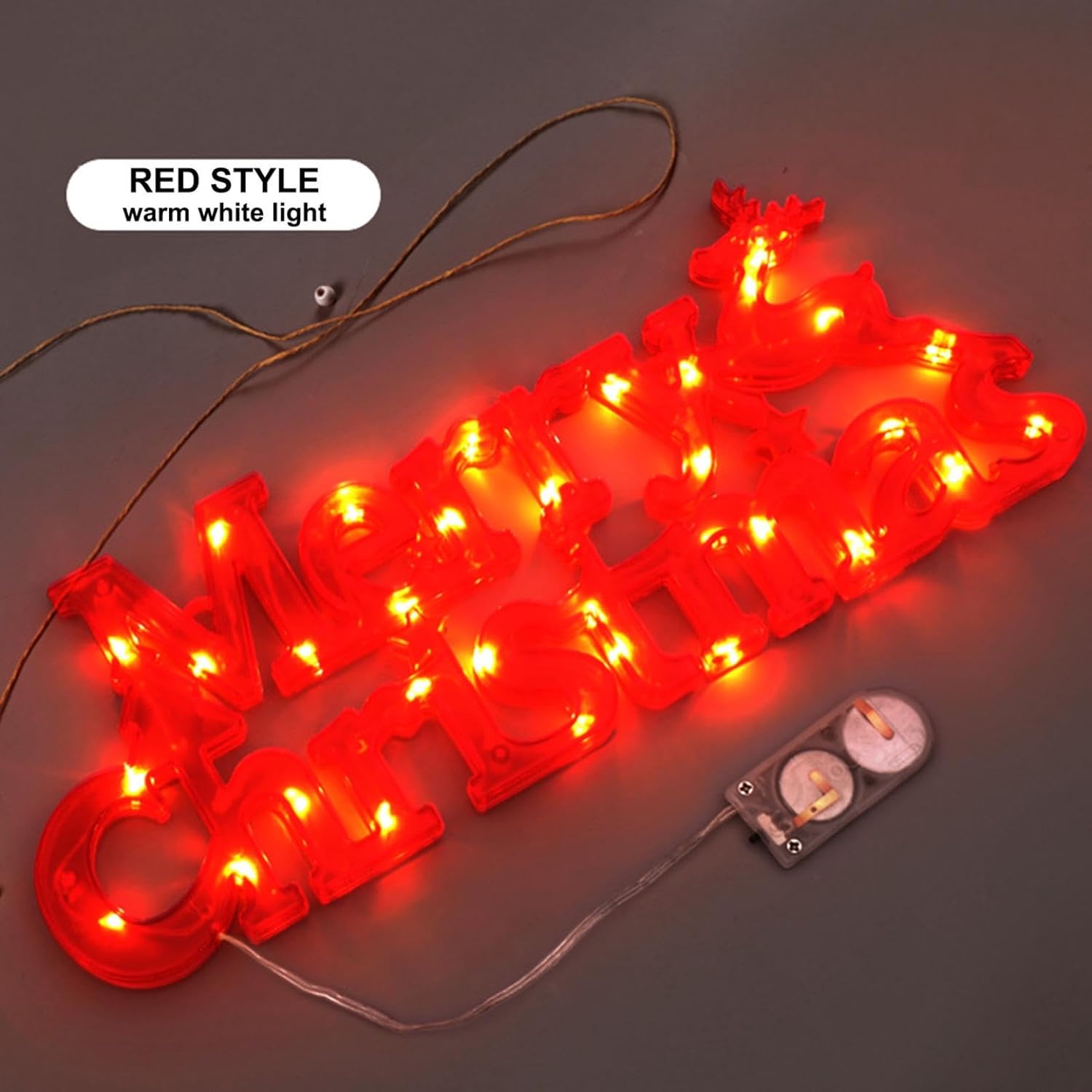 Letrero iluminado de Feliz Navidad, funciona con pilas, decoración de Navidad para interiores, letras LED de bienvenida, adornos colgantes de