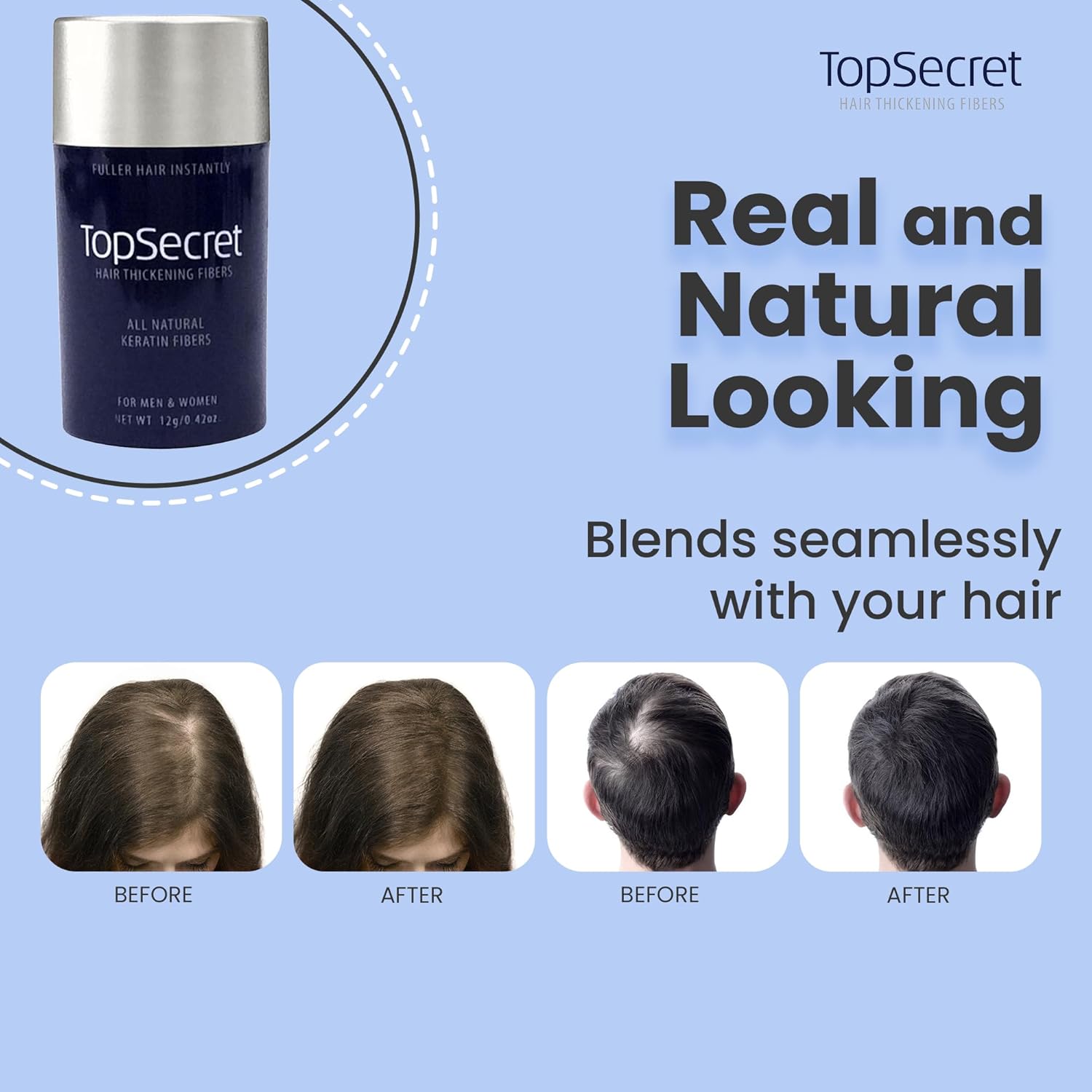Top Secret Recambios de fibras de construcción para engrosar el cabello, relleno de cabello natural e indetectable, para hombres y mujeres, rellena
