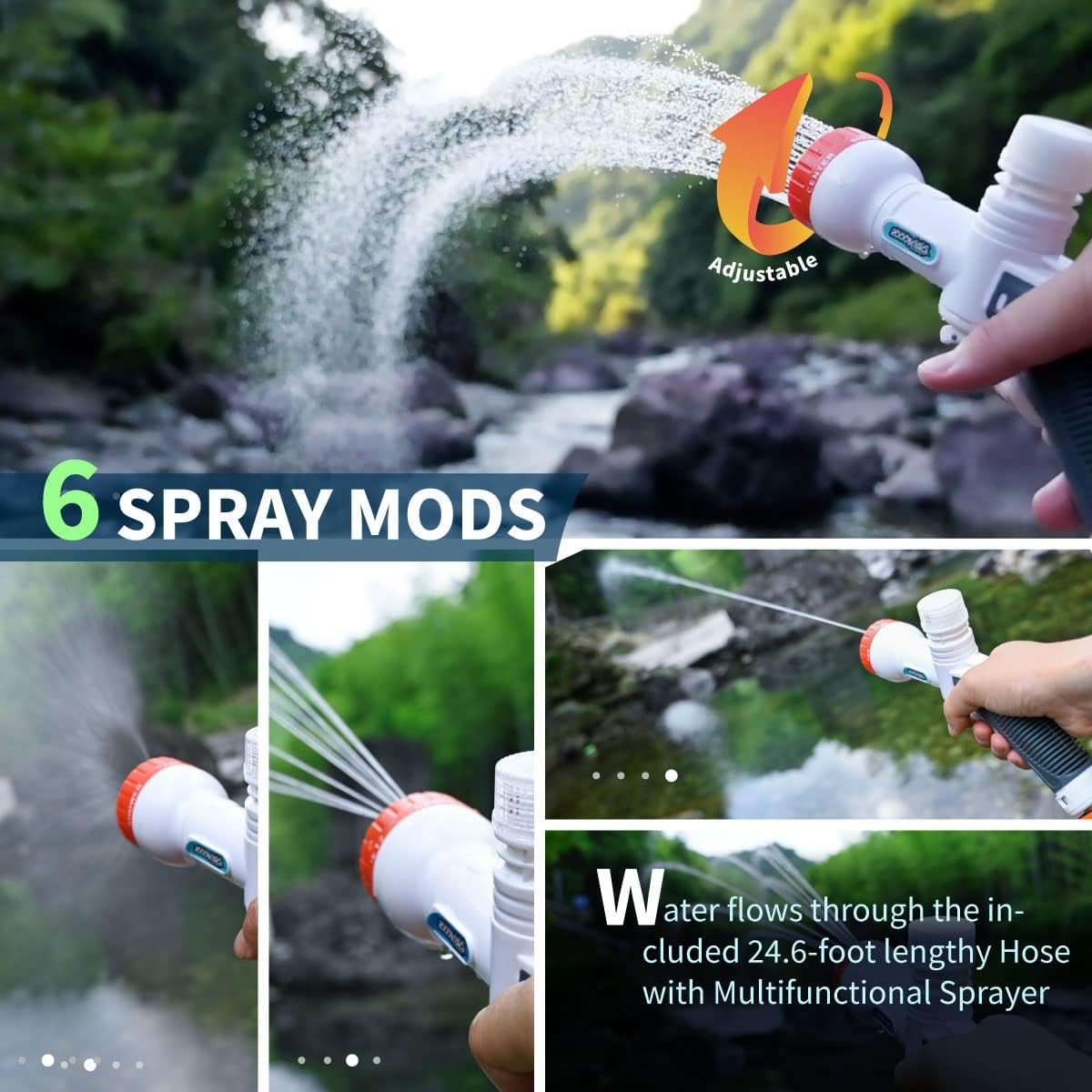 ZOOOBELIVES High Pressure Camping Shower with 50W75psi Pump, Outdoor Camp Shower with Multi-use Sprayer and LED Light for Campsite Bathing Beach
