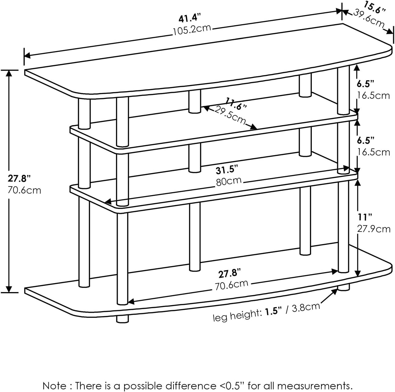 Furinno Frans Turn-N-Tube – Soporte de TV para TV de hasta 43 pulgadas, 4 niveles, roble negro