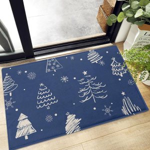 Tapete de baño geométrico con diseño de árbol de Navidad, con diseño de árboles de Navidad sobre azul, tapete de baño antideslizante de felpa suave, Tapete de baño geométrico con diseño de árbol de Navidad, con diseño de árboles de Navidad sobre azul, tapete de baño antideslizante de felpa suave,