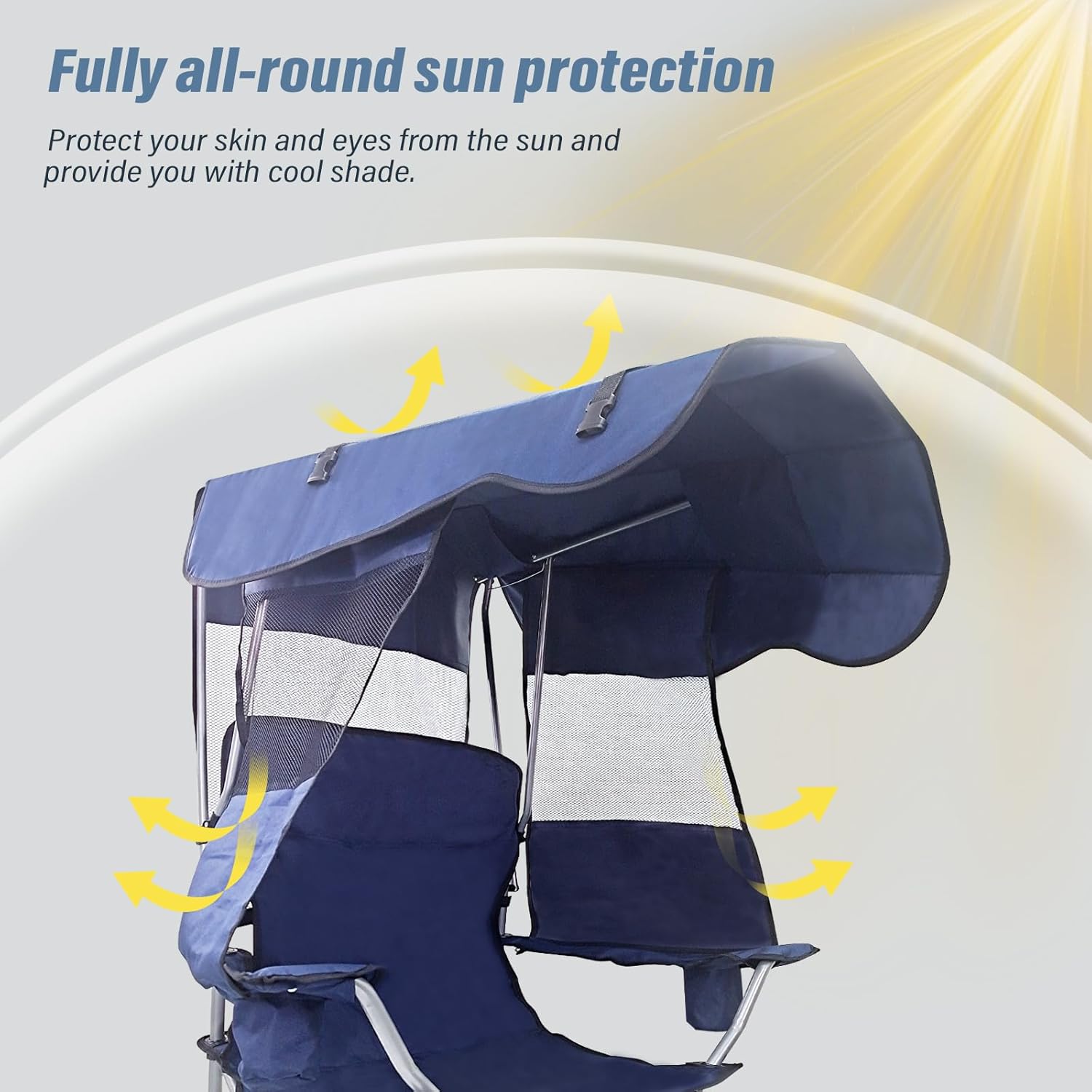 BDL Silla de camping con toldo plegable portátil con soporte para tazas, persianas laterales, bolsillo lateral para campamento, playa, pesca,