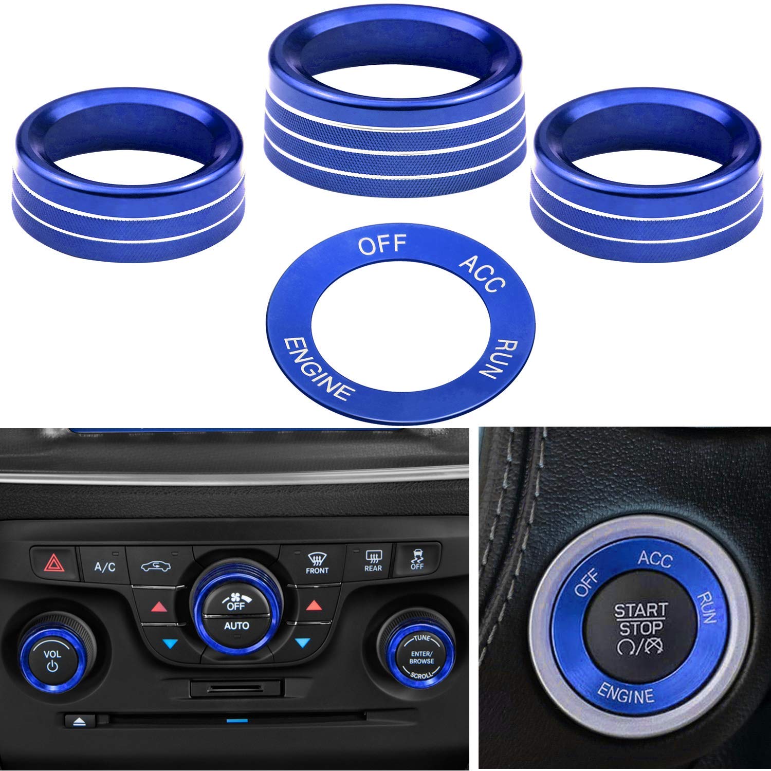 Pomo del botón del interruptor de CD de aire acondicionado y cubierta del botón de arranque del motor compatible con Dodge Challenger Charger