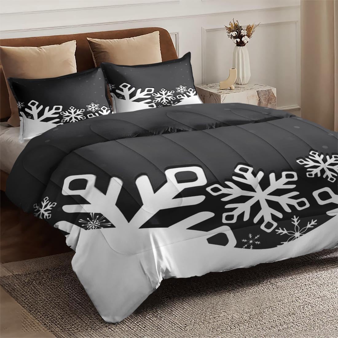 Juego de edredón tamaño King, copos de nieve de Navidad, bola de nieve de invierno, edredón suave para niños y adultos, juego de ropa de cama retro
