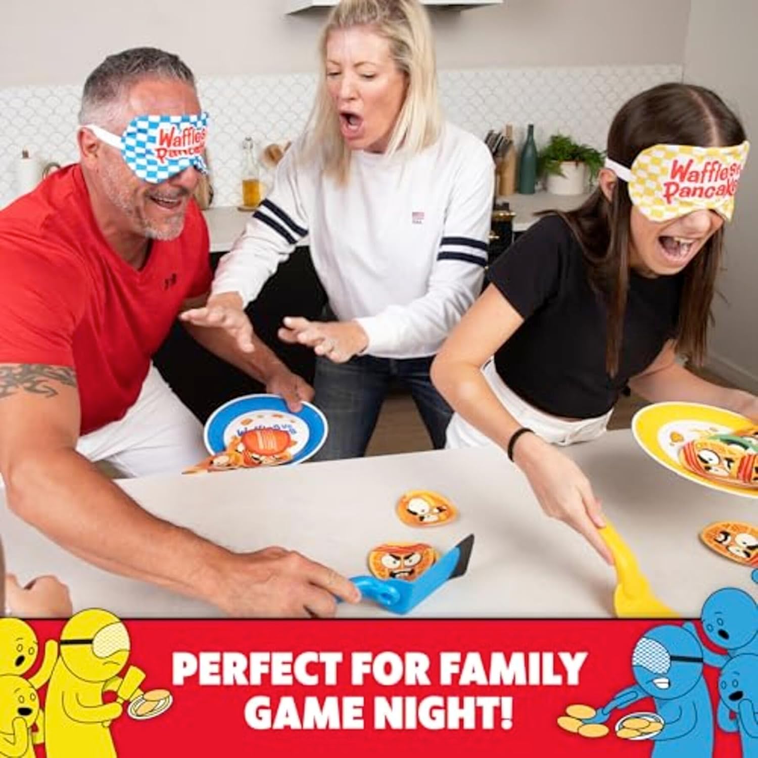 WHAT DO YOU MEME Waffles vs Pancakes – The Pancake Pile Up Game – Juegos para la noche de juegos familiares, rellenos de calcetines para niños