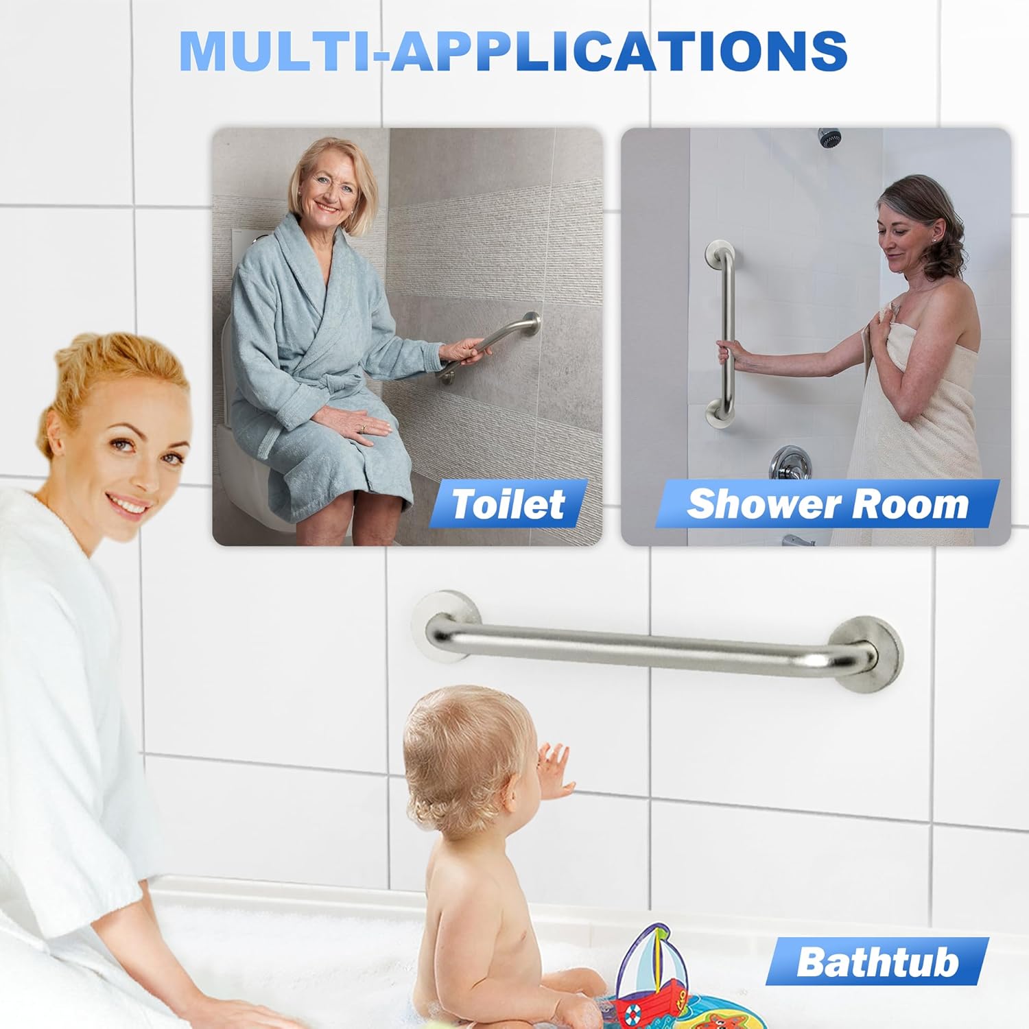 Barras de agarre para bañeras, duchas, barras de agarre para ducha ADA de 16 pulgadas, 500 libras, para personas mayores, manijas de ducha para