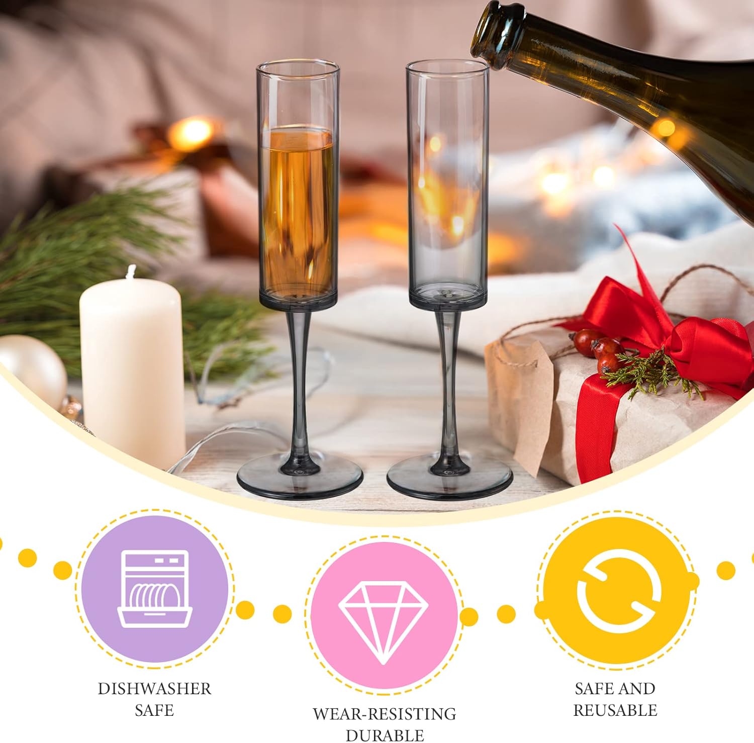 Lauwell Copas de champán de plástico acrílico para tostar vino, copas de cóctel desechables de cristal, vasos reutilizables para Navidad, fiestas,