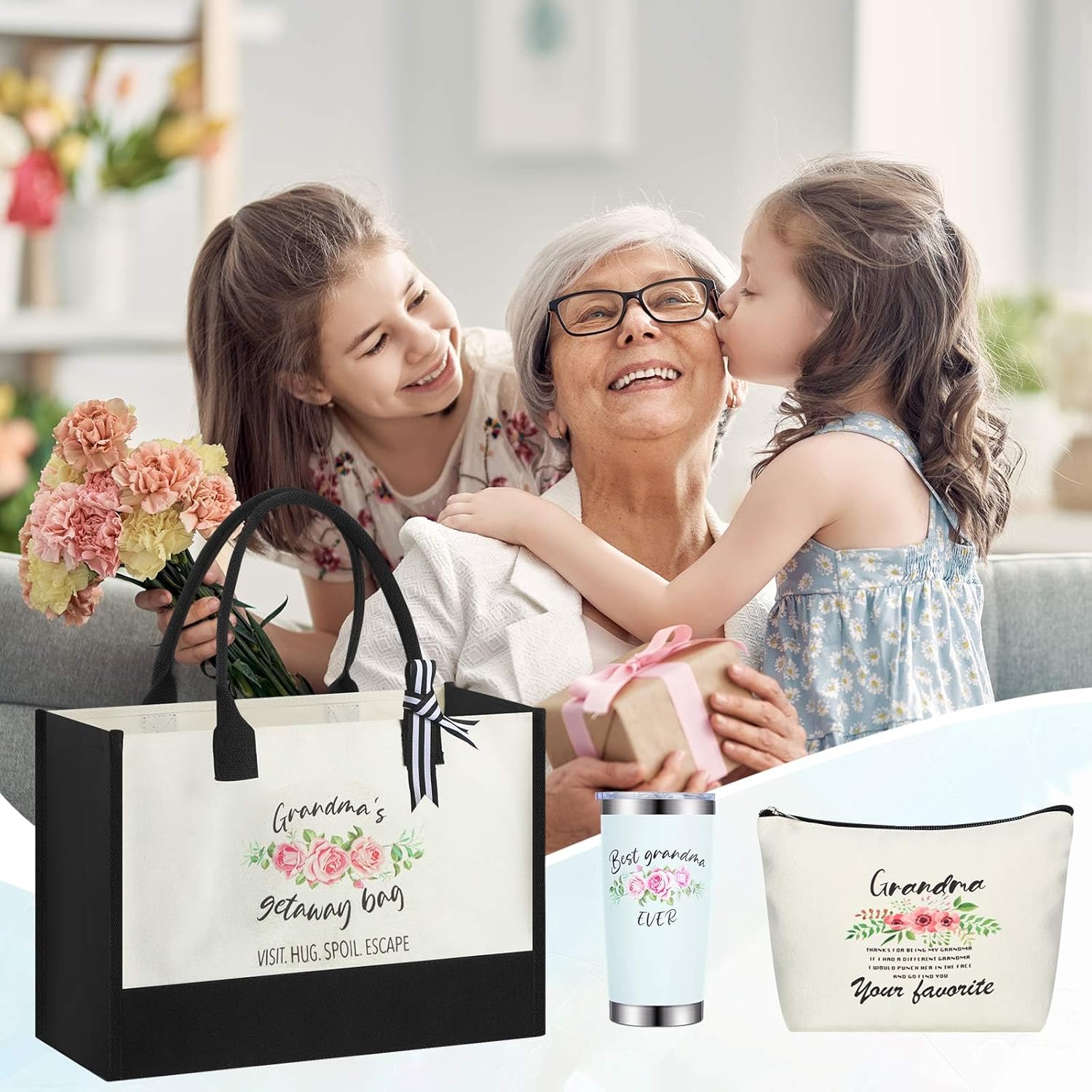 3 piezas de regalos para abuela, regalos de cumpleaños para abuela, regalos de Navidad para la mejor abuela del mundo, taza aislada de 20 onzas con