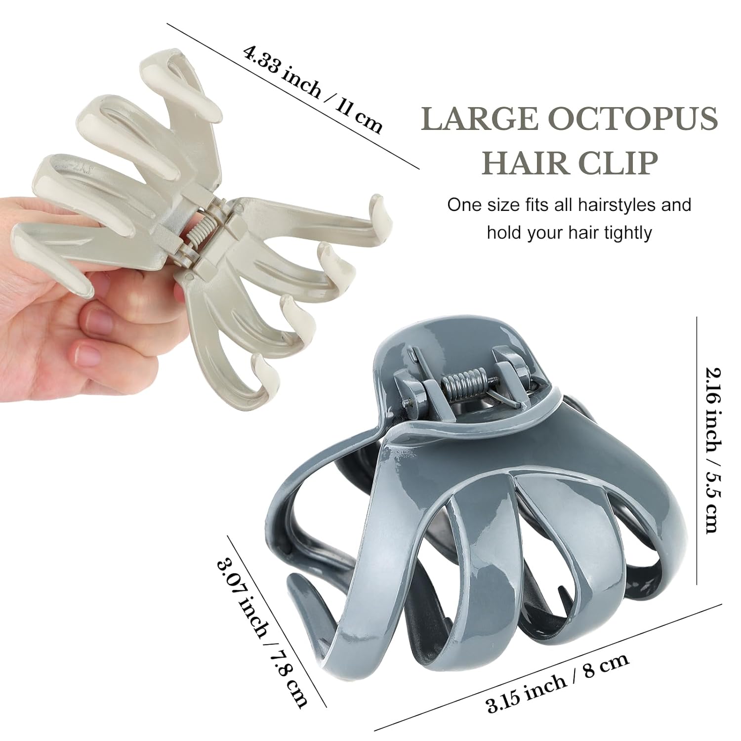 YARIEW 4 pinzas de pulpo grandes para cabello grueso de 3.15 pulgadas, pinzas de pulpo mate para cabello fino, clip de mandíbula de sujeción fuerte,