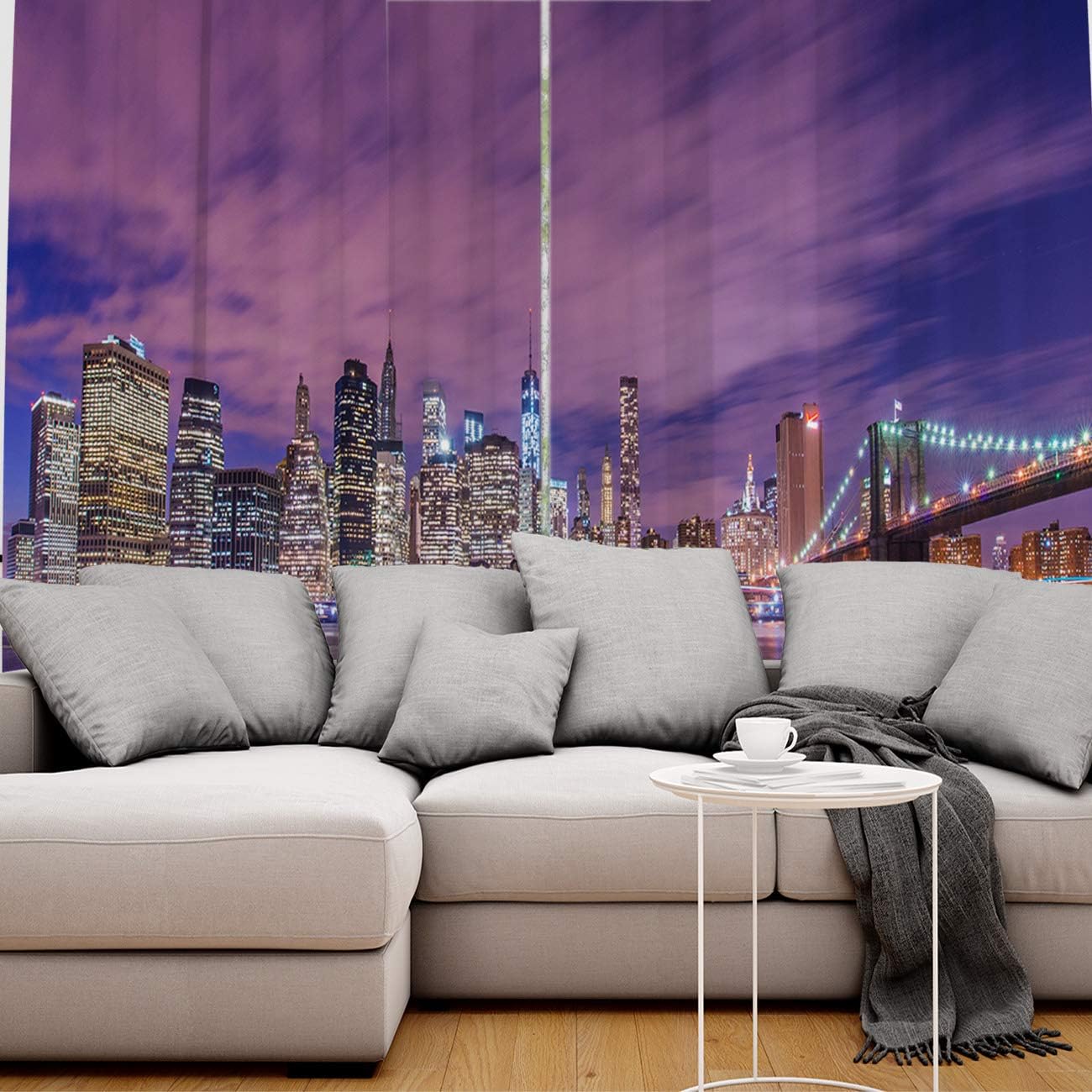 FortuneHouse Blackout Curtains Thermal Insulated American Cities at Night and Skyscrapers Solid Pattern Metal Grommet Elegant Room Drapes Window