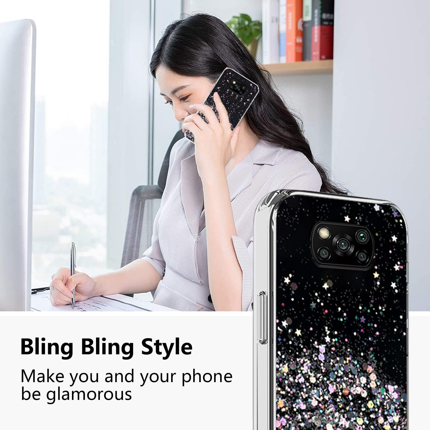 Funda compatible con Xiaomi Poco X3 Pro con purpurina verde transparente, funda para teléfono Xiaomi Poco X3 Pro, funda de silicona transparente de