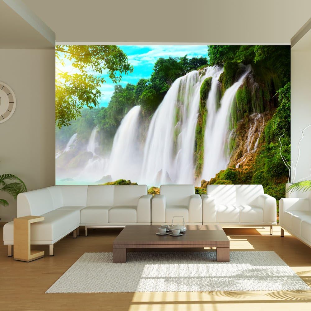 artgeist Mural de pared Cascada Tropical de 135 x 106 pulgadas, papel tapiz autoadhesivo removible de gran tamaño para decoración de pared, diseño