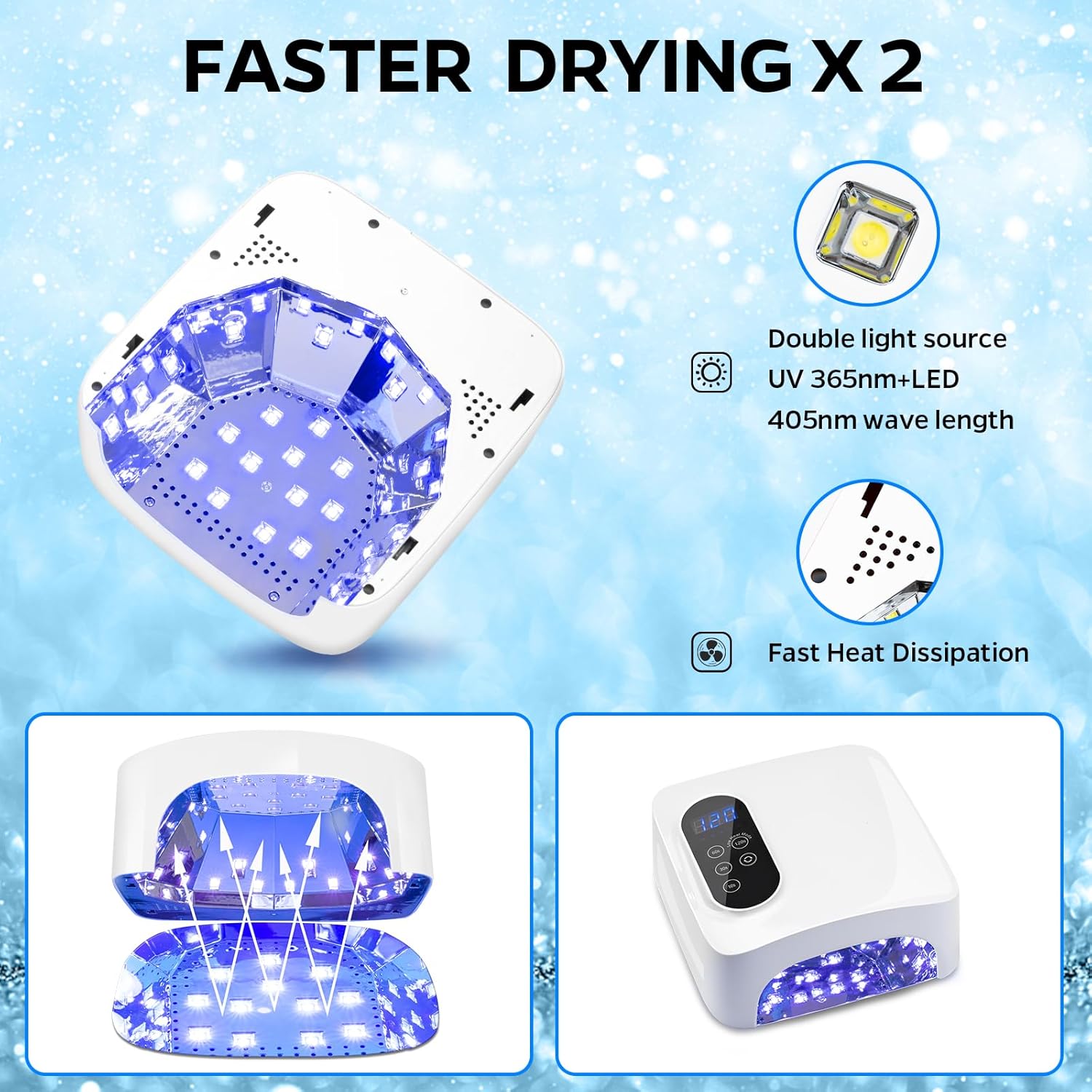 Lámpara de uñas LED UV inalámbrica, lámpara de uñas recargable de 72 W, secado rápido, secado rápido, luz de esmalte de gel profesional con 4