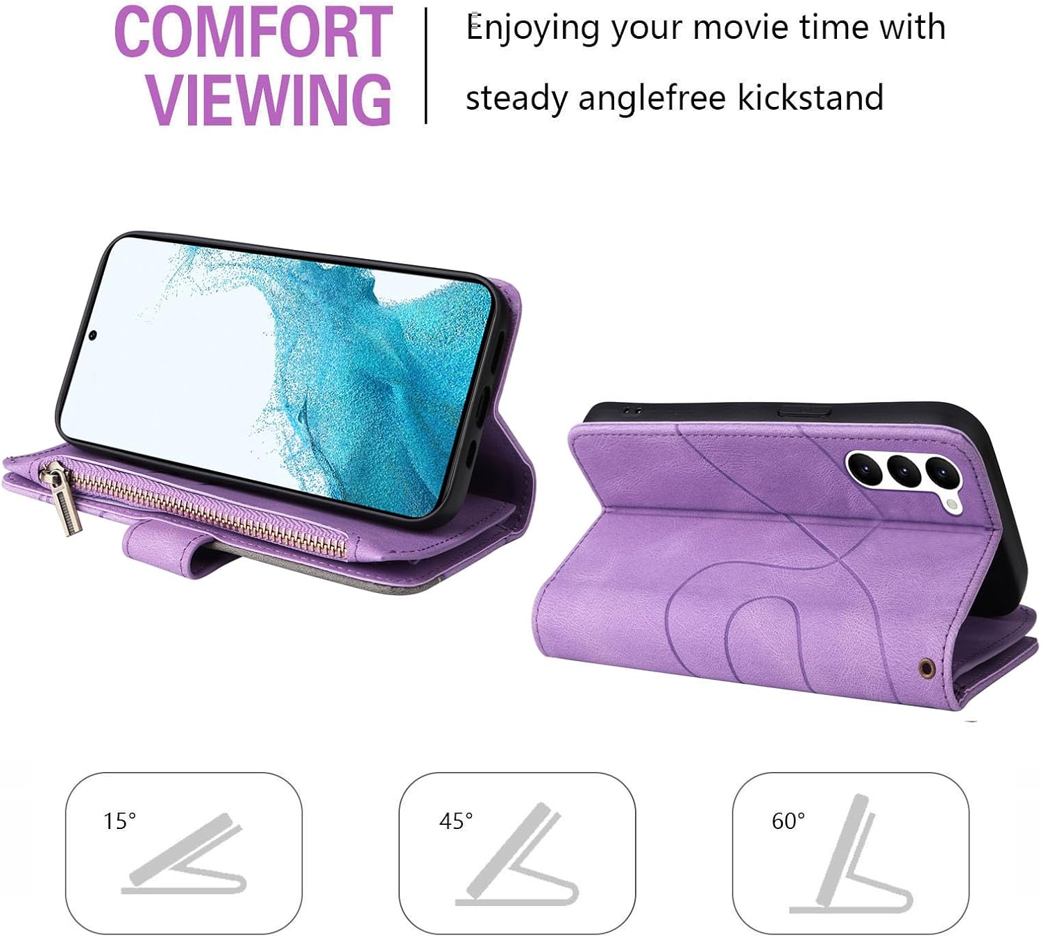 Asuwish Funda de teléfono para Samsung Galaxy A54 5G Funda tipo cartera con protector de pantalla de vidrio templado y correa para la muñeca,
