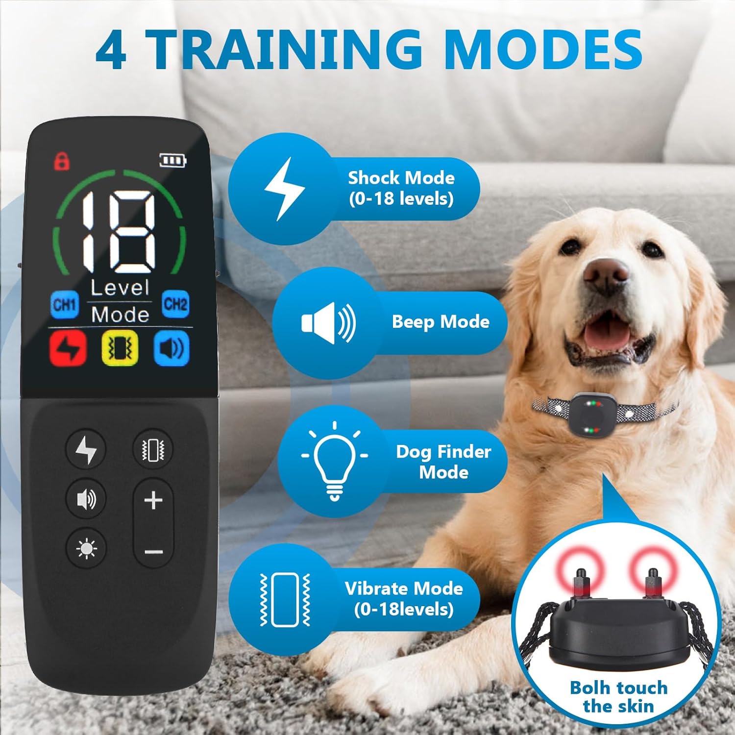 Collar de entrenamiento para perros con control remoto, 2600 pies, collar de choque inteligente para perro con 4 modos de entrenamiento, bloqueo de