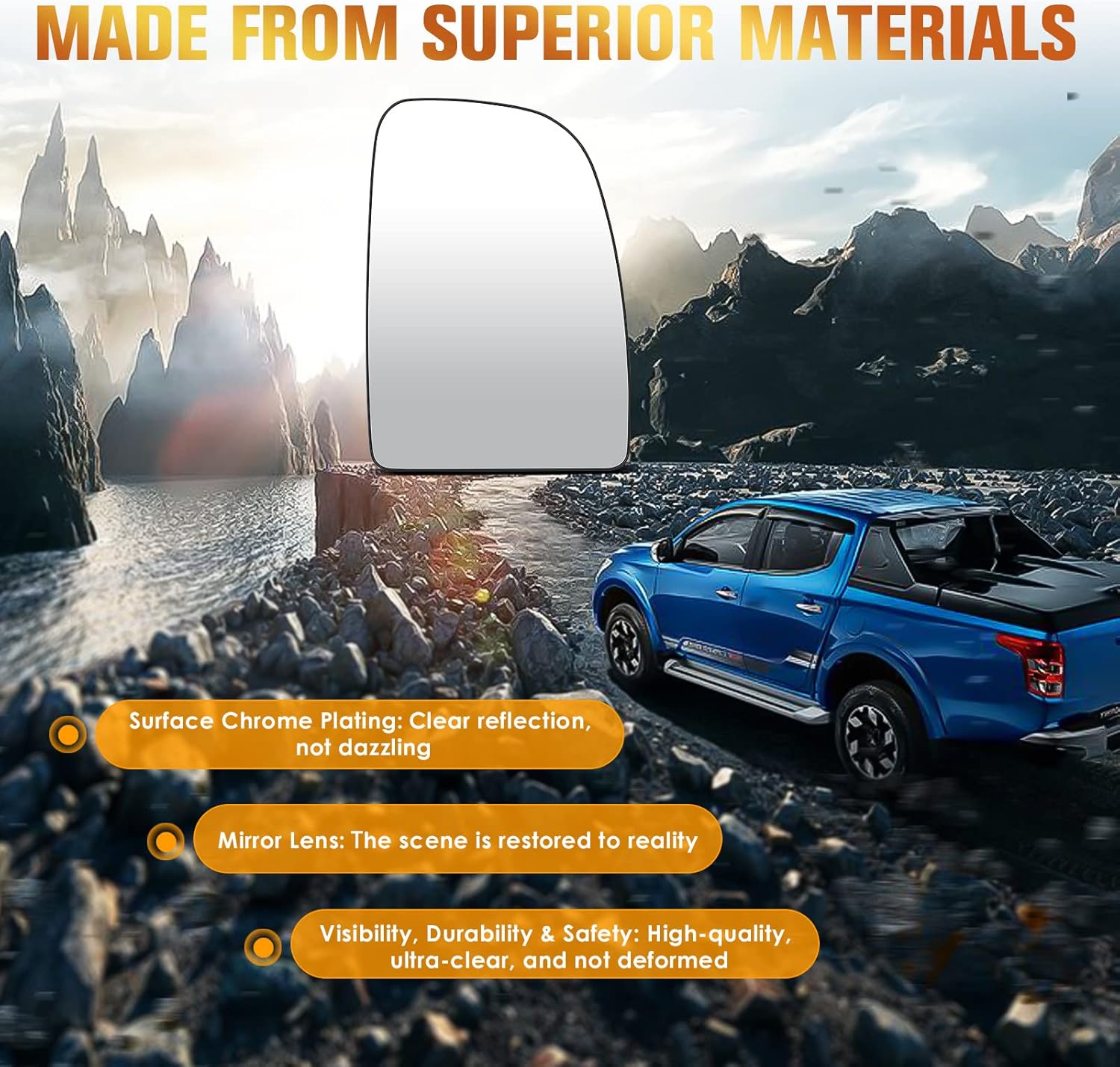 Reemplazo de cristal del espejo superior calefactado del lado izquierdo del conductor para Ram Promaster 1500 2500 3500 2014-2021 para CH1320376