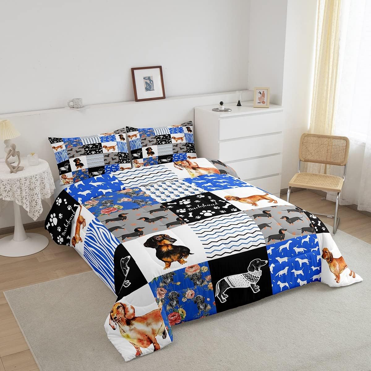 Erosebridal Edredón con temática de perro, tamaño individual, juego de ropa de cama de perro salchicha para adolescentes, jóvenes y adultos, edredón