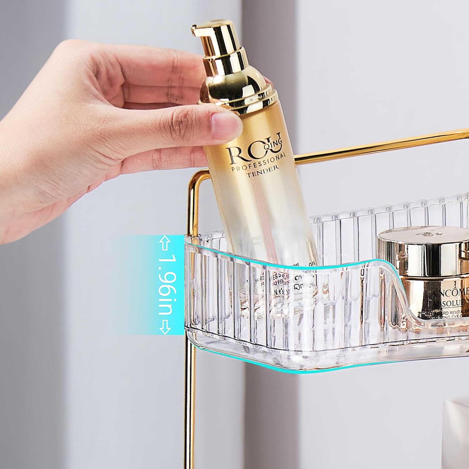 Organizador de maquillaje, organizador de esquina de 3 niveles, organizador de maquillaje acrílico de gran capacidad para tocador, cosméticos de