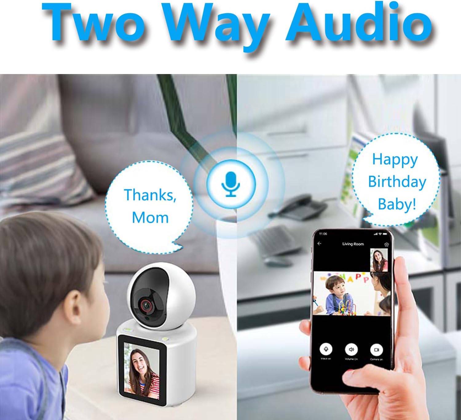 Cámara de videollamadas con pantalla HD de 2.8 pulgadas, cámara de video interior 1080P llamada activa con aplicación de teléfono, cámara para