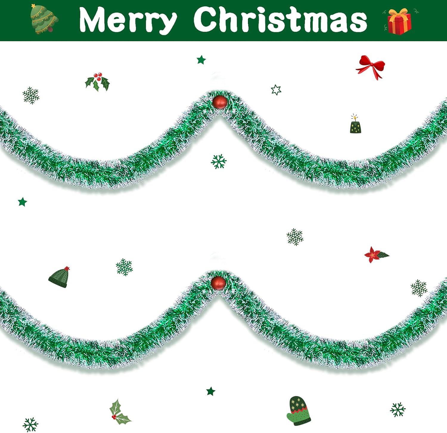 Waydress Guirnalda de oropel de Navidad, guirnalda metálica brillante para árbol de Navidad, decoración de oropel colgante de Navidad, corona de
