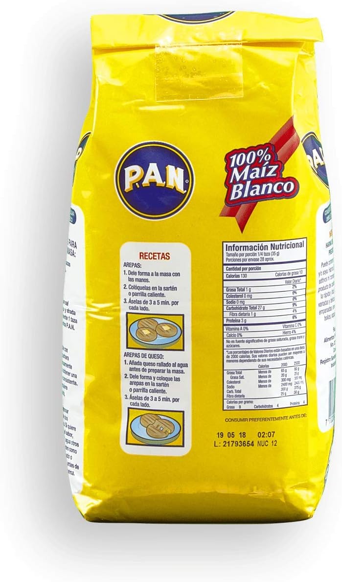 PAN Harina de Maiz Blanco Precocida 2.2 lbs.  Harina de Maíz Blanco Precocida 2 lb.