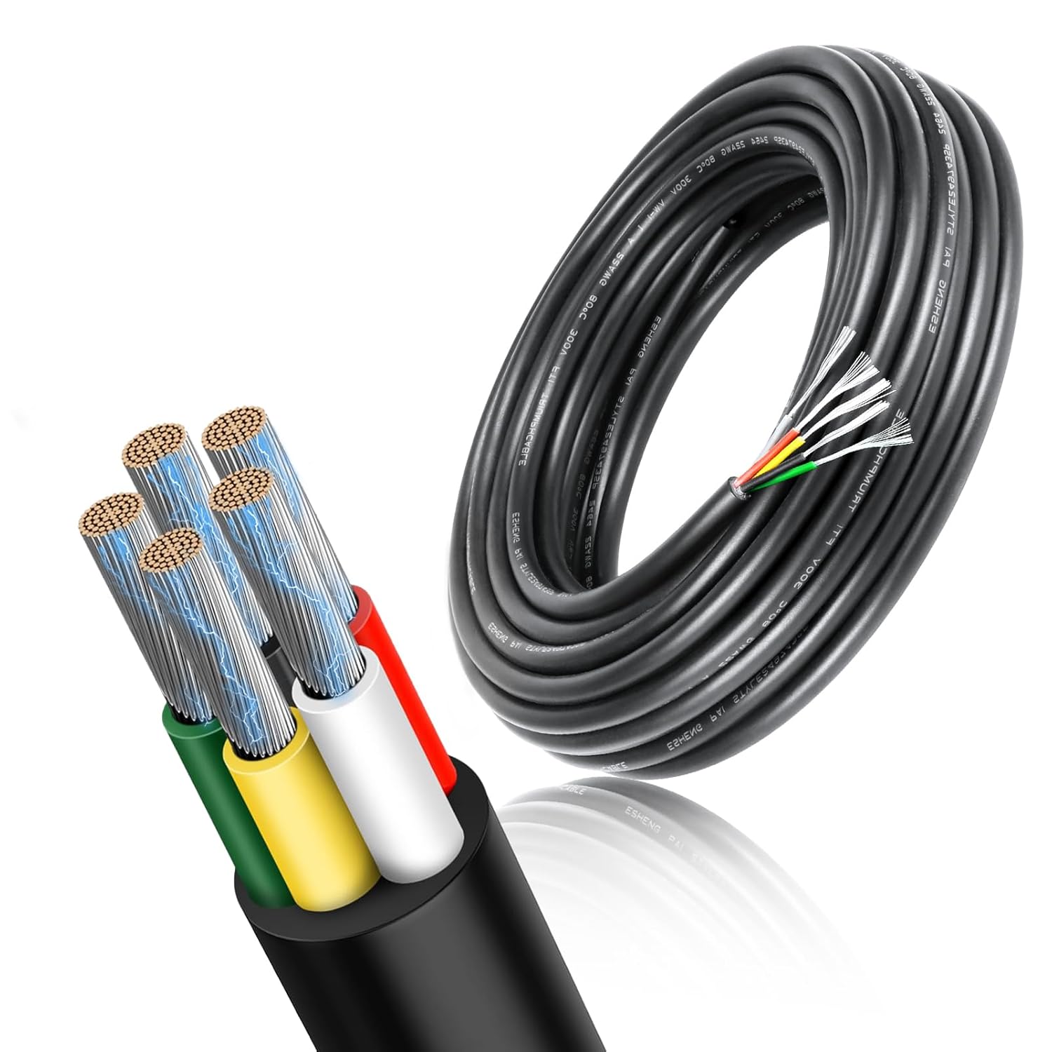 Cable conductor de calibre 16, 5 conductores de cobre estañado 165 de 10 pies, cables eléctricos trenzados para rociadores, termostatos, remolques,
