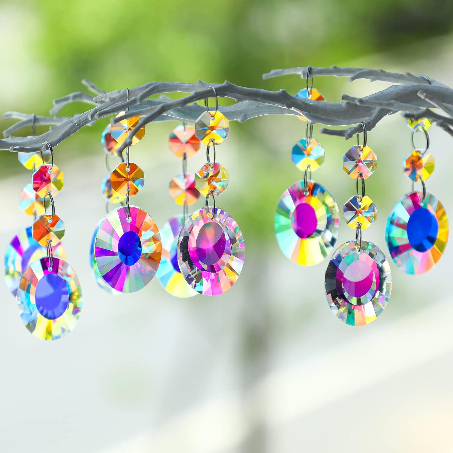 KANPURA 25 piezas de 1.496 pulgadas (1.496 in), diseño de nido de pájaro, colgante de cristal con cuentas octágonas de cristal conectadas para