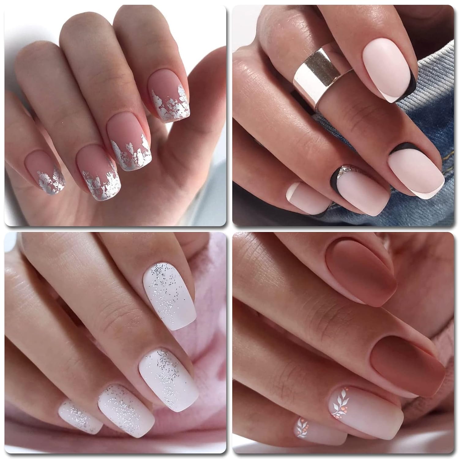 LoveOurHome 360 uñas cuadradas mate a presión, uñas postizas medianas, rectas cuadradas, uñas postizas de colores, uñas postizas acrílicas