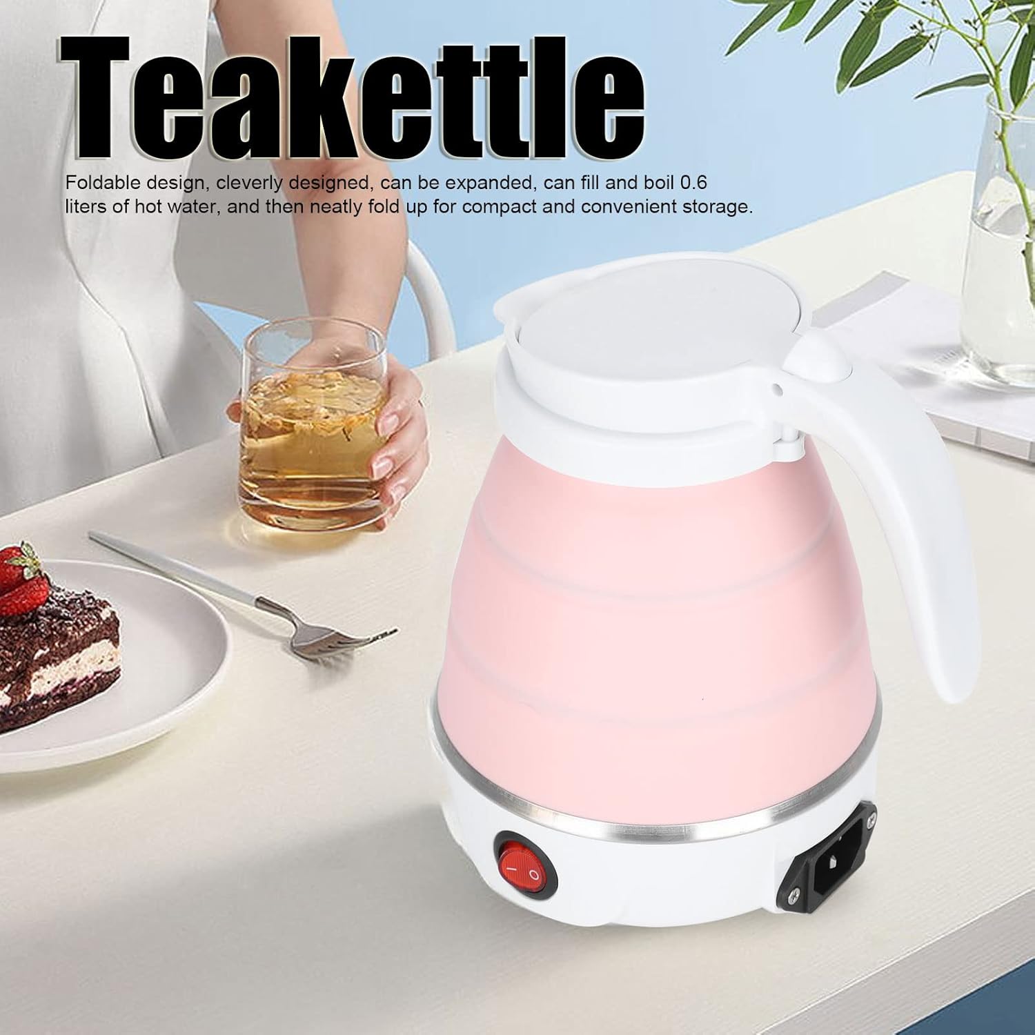 Hervidor eléctrico pequeño plegable portátil, hervidor de té eléctrico plegable de silicona para acampar, fácil de almacenar 400 W enchufe de EE.