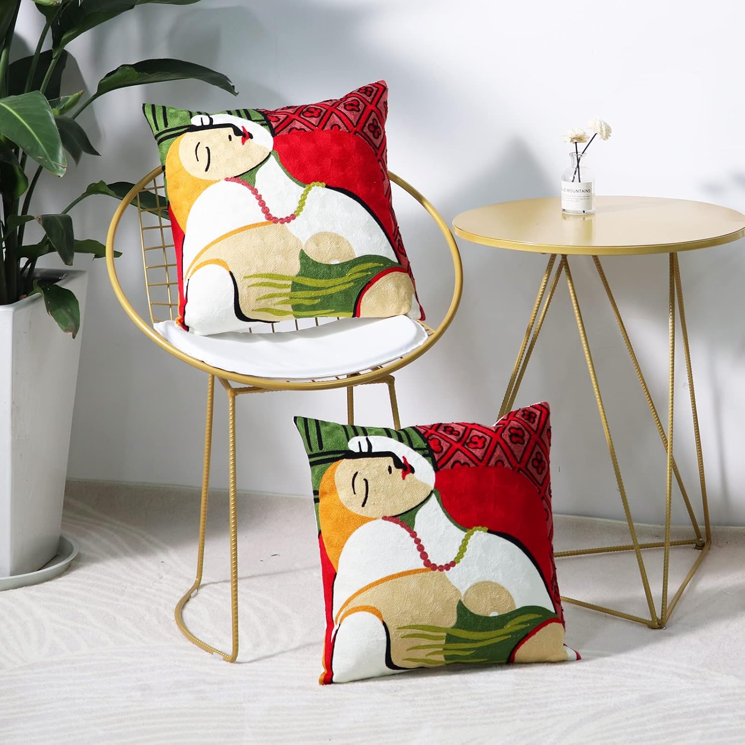 1 funda de almohada decorativa bordada con geometría moderna, para decoración de sofá, funda de cojín cuadrada para exteriores, 18 x 18 pulgadas