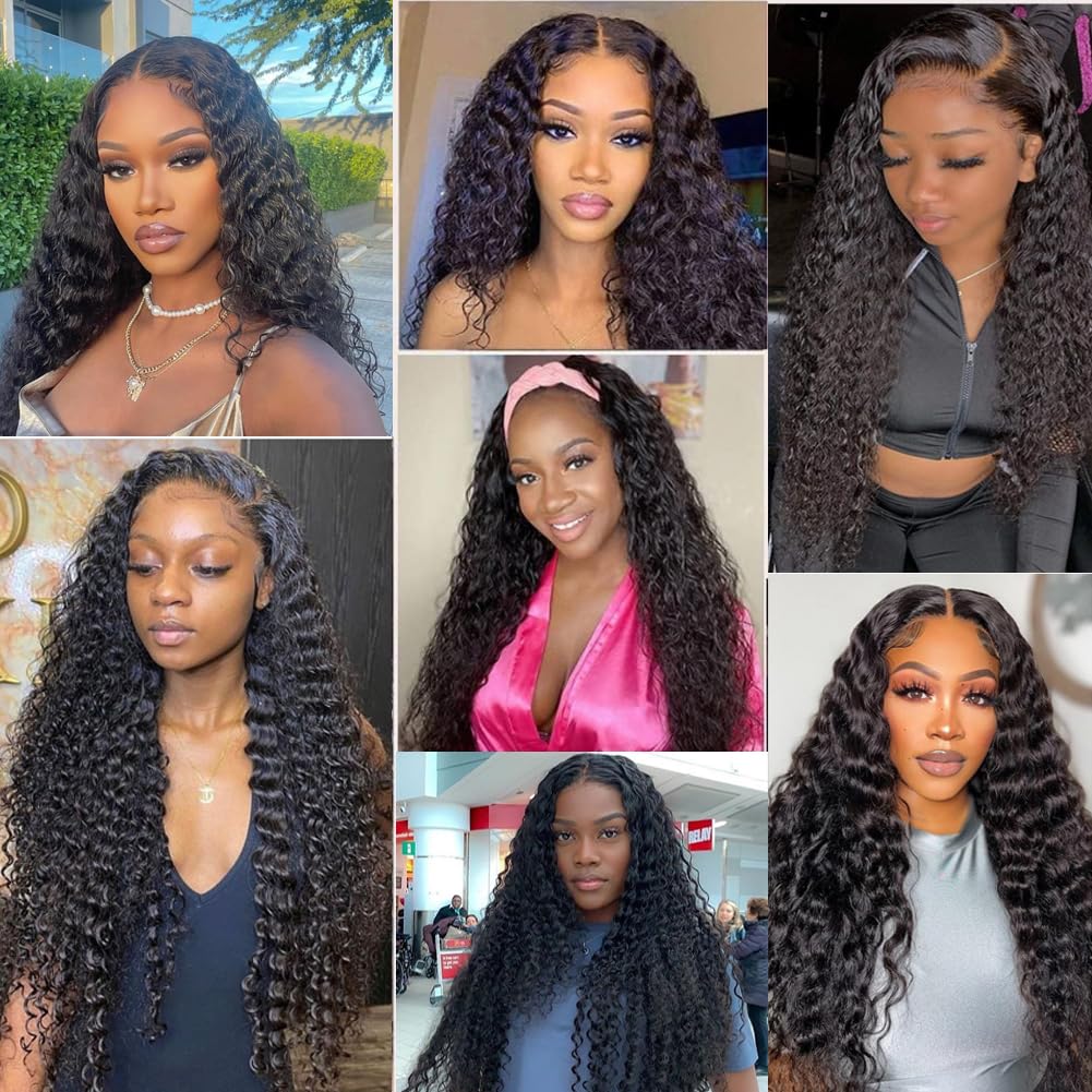 Flyzhuim Extensiones brasileñas de onda profunda de 30 pulgadas sin procesar, extensiones de cabello humano ondulado profundo, extensiones de