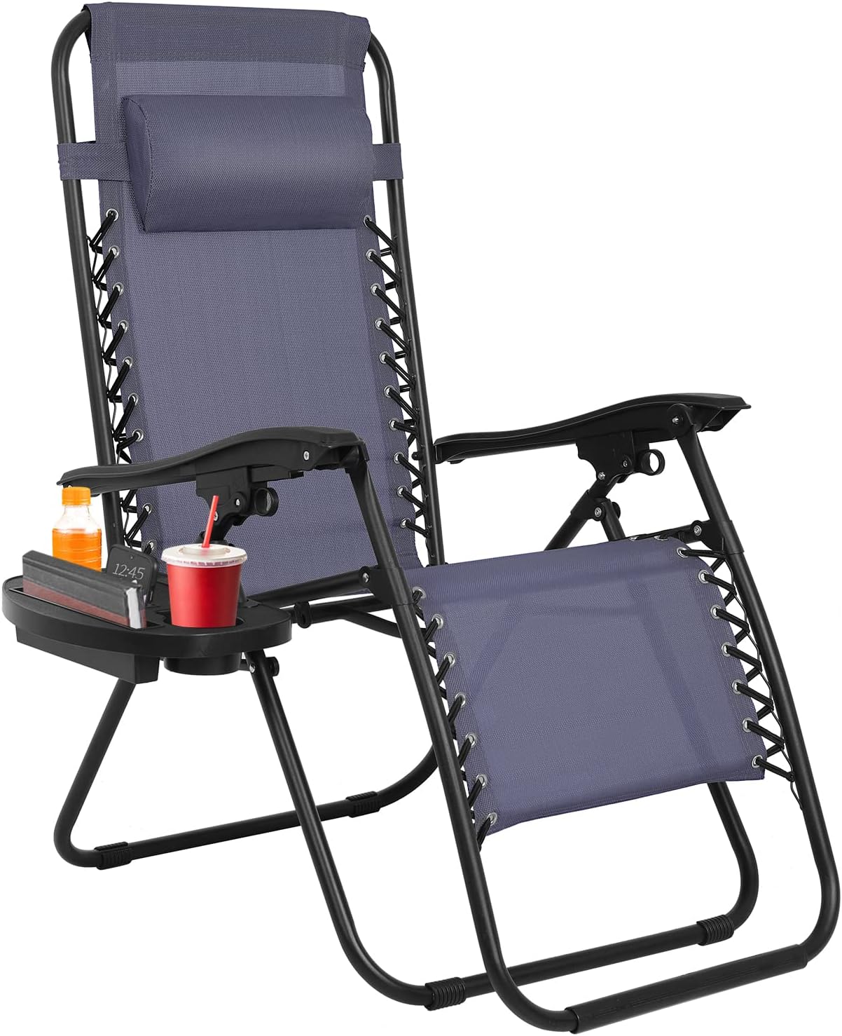 FDW – Silla de gravedad cero para patio, tumbona, 1 paquete de correas ajustables para alberca, con soporte para taza, Azul