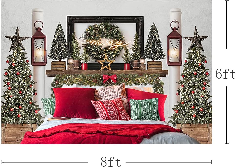 MEHOFOND Cabecera de Navidad roja de 8 x 6 pies, telón de fondo para cama de retrato infantil, fotografía de invierno, vacaciones, imagen familiar,