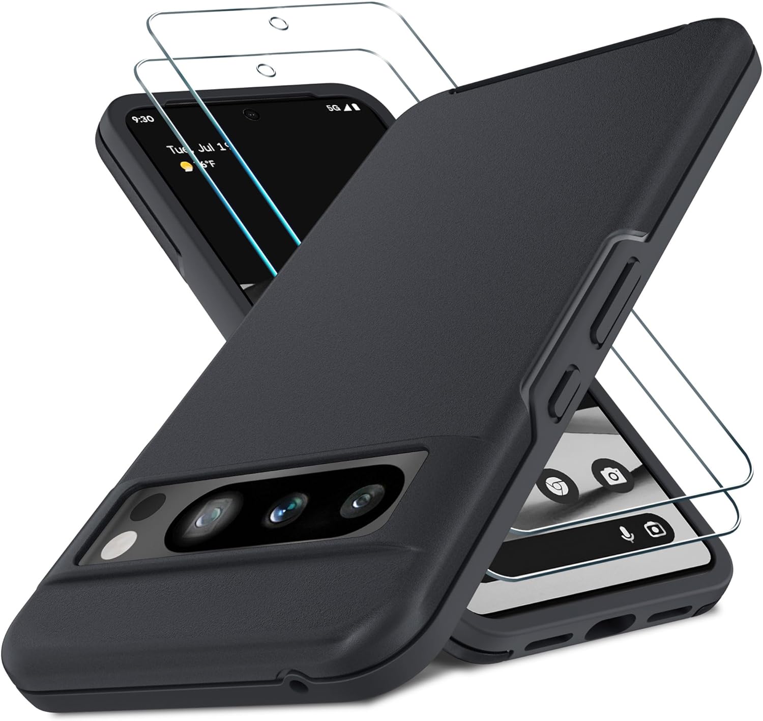 YENAPOON Funda para Google Pixel 8 Pro, protección contra caídas de grado militar de 10 pies, paquete de 2 protector de pantalla de vidrio templado
