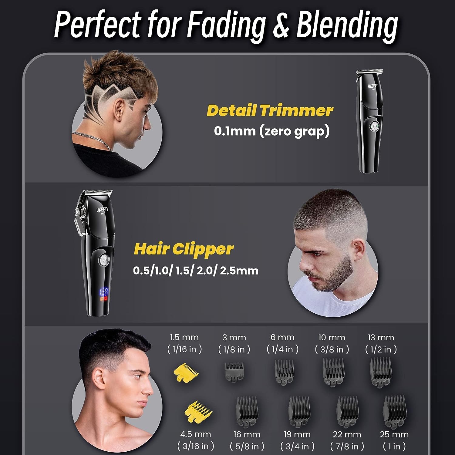 Ukeety Cortadora de pelo profesional para hombres, cortadora de pelo inalámbrica con pantalla LED, recargable con hoja en T, kit de corte de pelo