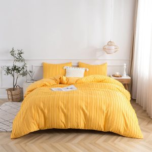 Juego de funda de edredón tamaño individual, suave lavado, 3 piezas, funda de edredón amarilla copetuda, ligera para todas las estaciones, 1 funda Juego de funda de edredón tamaño individual, suave lavado, 3 piezas, funda de edredón amarilla copetuda, ligera para todas las estaciones, 1 funda