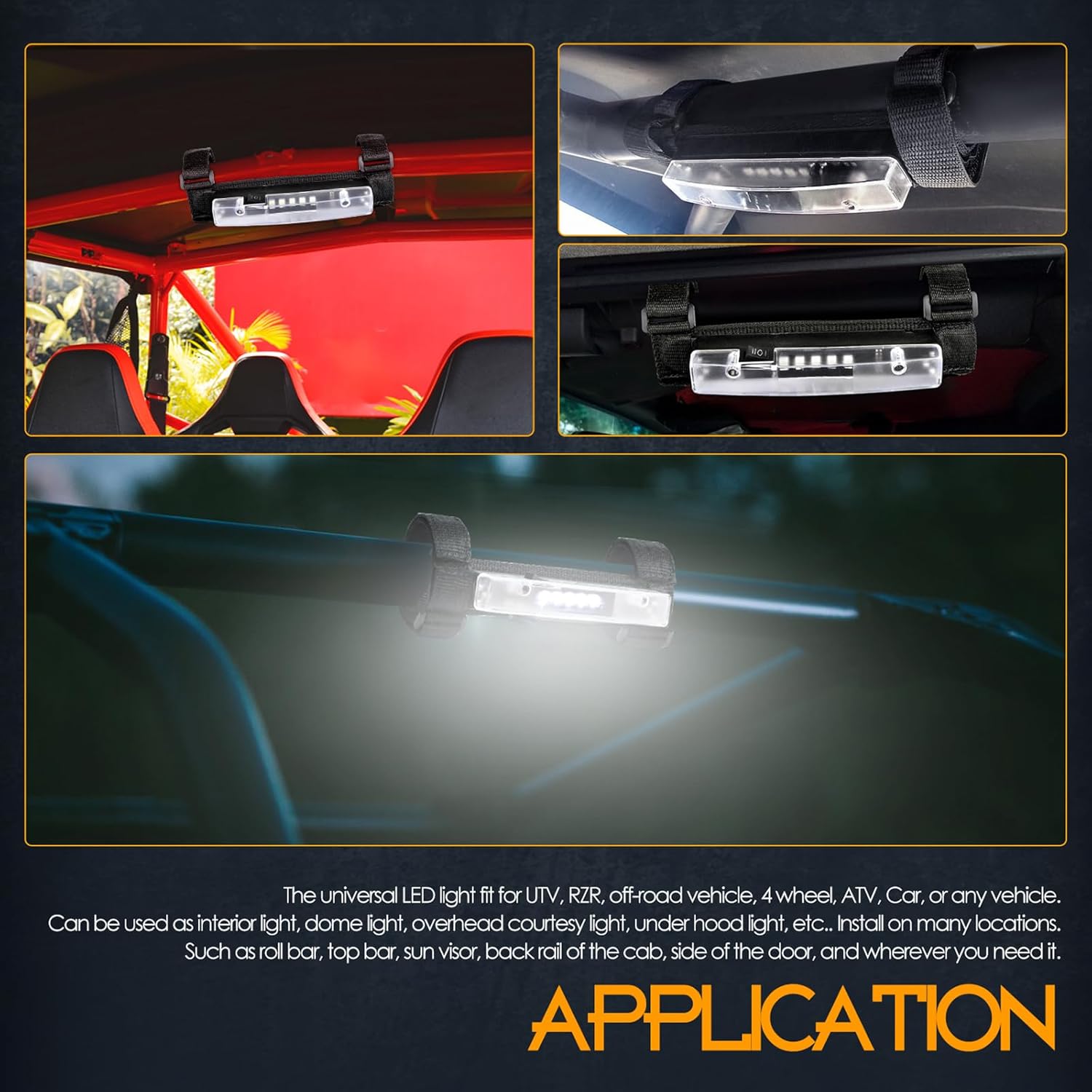 Nirider UTV – Luz interior universal para montaje en barra de rodillo, luz LED, luz de cortesía, luz interior de cúpula para UTV ATV, Polaris RZR