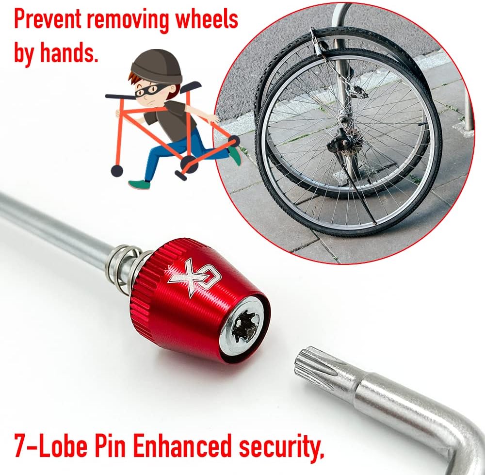 Pincho de bloqueo antirrobo 7 lóbulos cubo de rueda de bicicleta y 10 muelles (rojo)