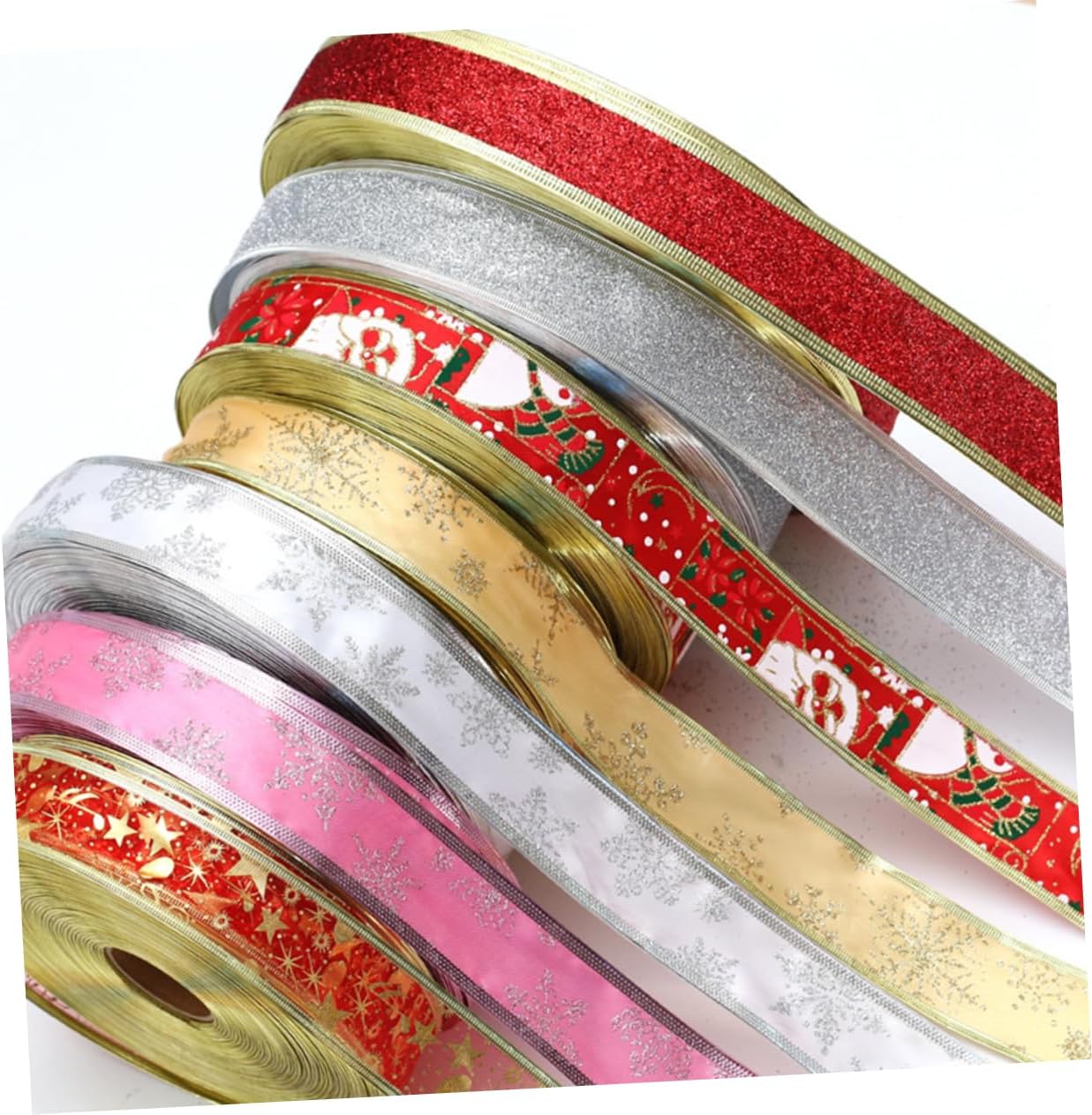 TEHAUX 12 Pcs Holiday Ribbon for Bows Christmas Ribbons for Gifts Grosgrain Ribbon Gift Packing Ribbon Present Ribbon Snowflake Sheer Ribbon Gift