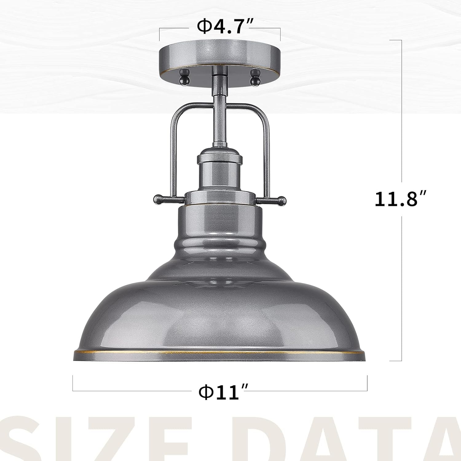 zeyu ZY41-F SG – Lámpara de techo industrial moderna de montaje semiempotrado de 11 pulgadas para cocina, dormitorio, loft, acabado gris, ZY41-F SG
