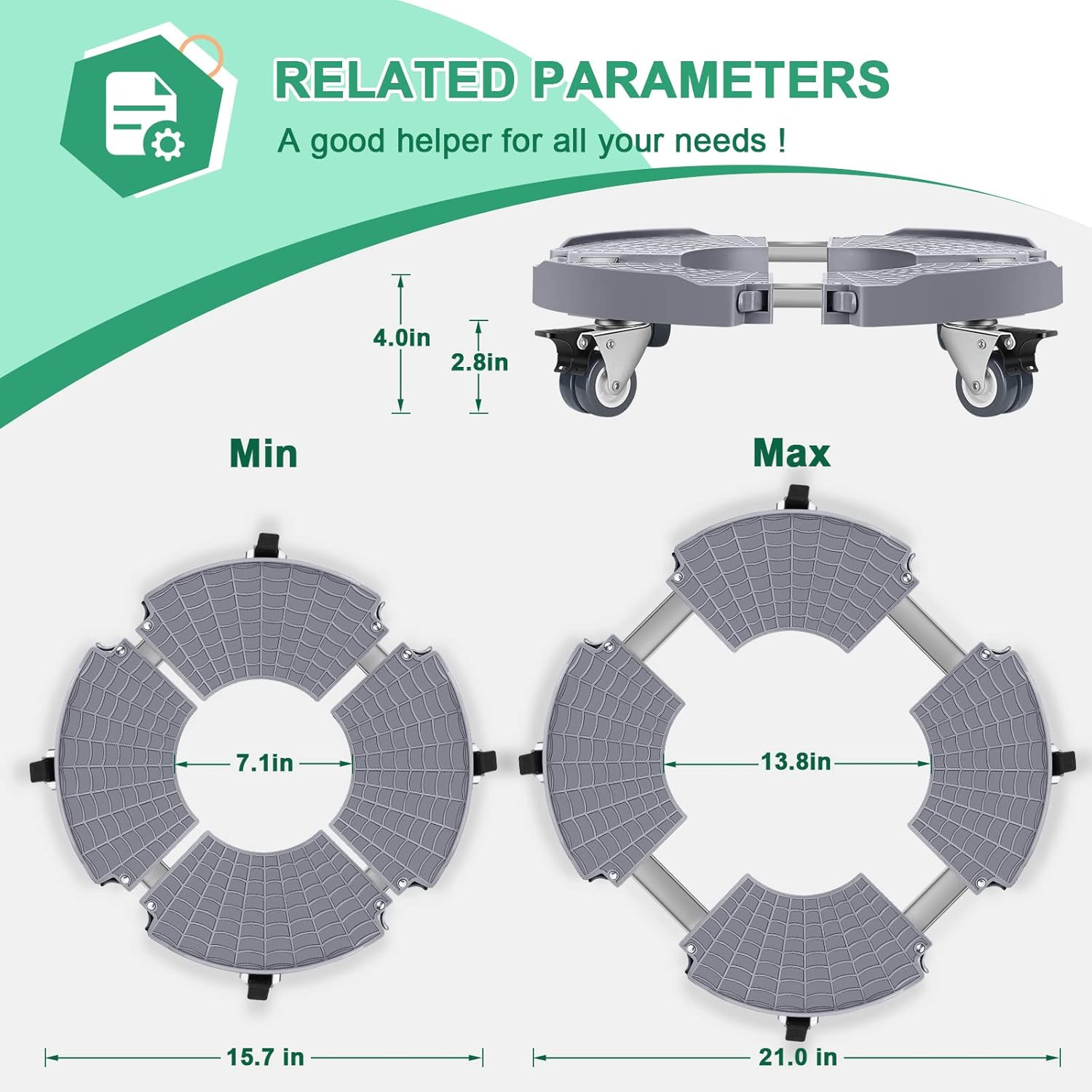 sanyi Organizador para plantas con ruedas, paquete de 2 soportes ajustables de 15 a 21 pulgadas con ruedas, soporte para plantas resistente con